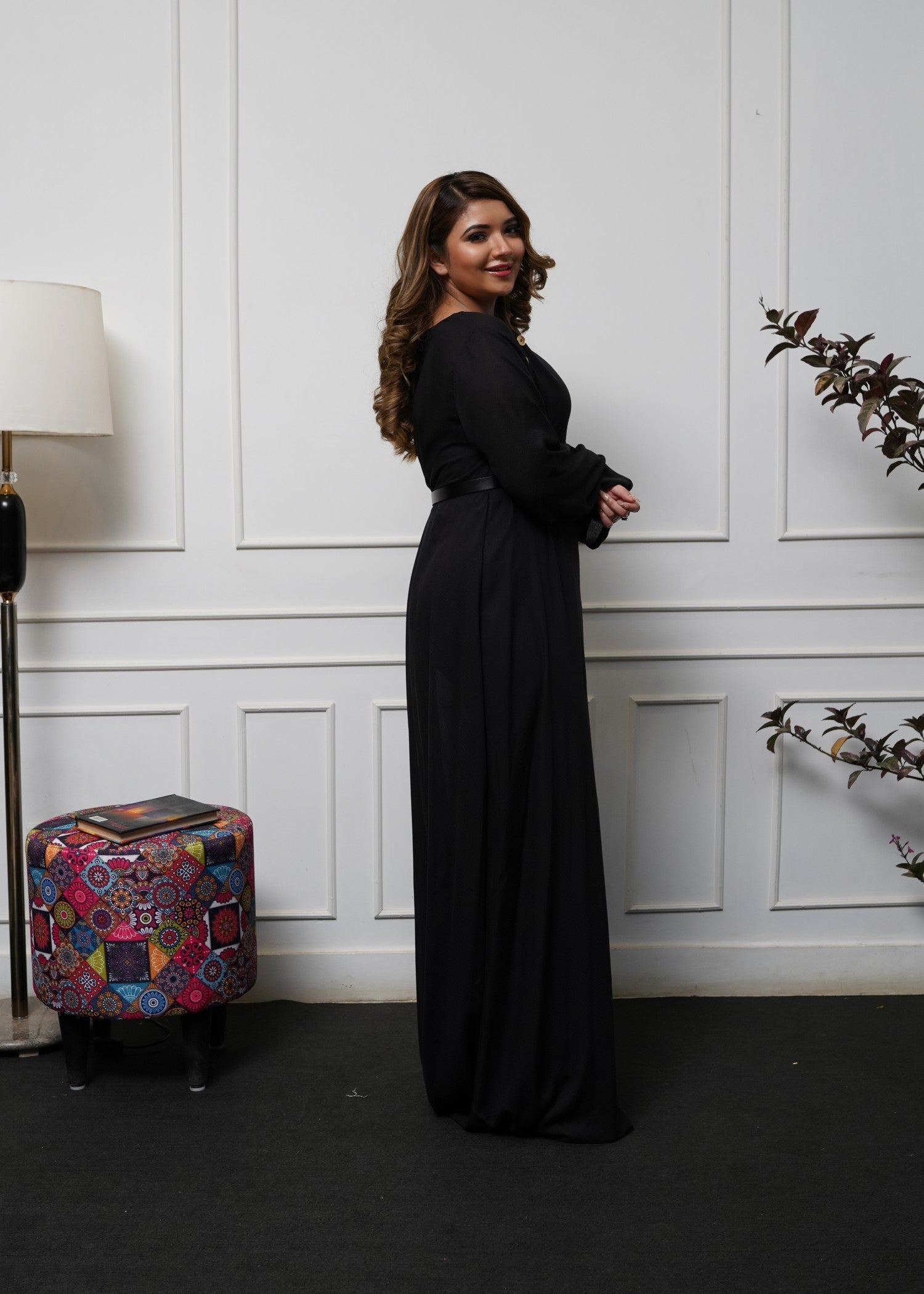 silk finish lawn Dress in Black