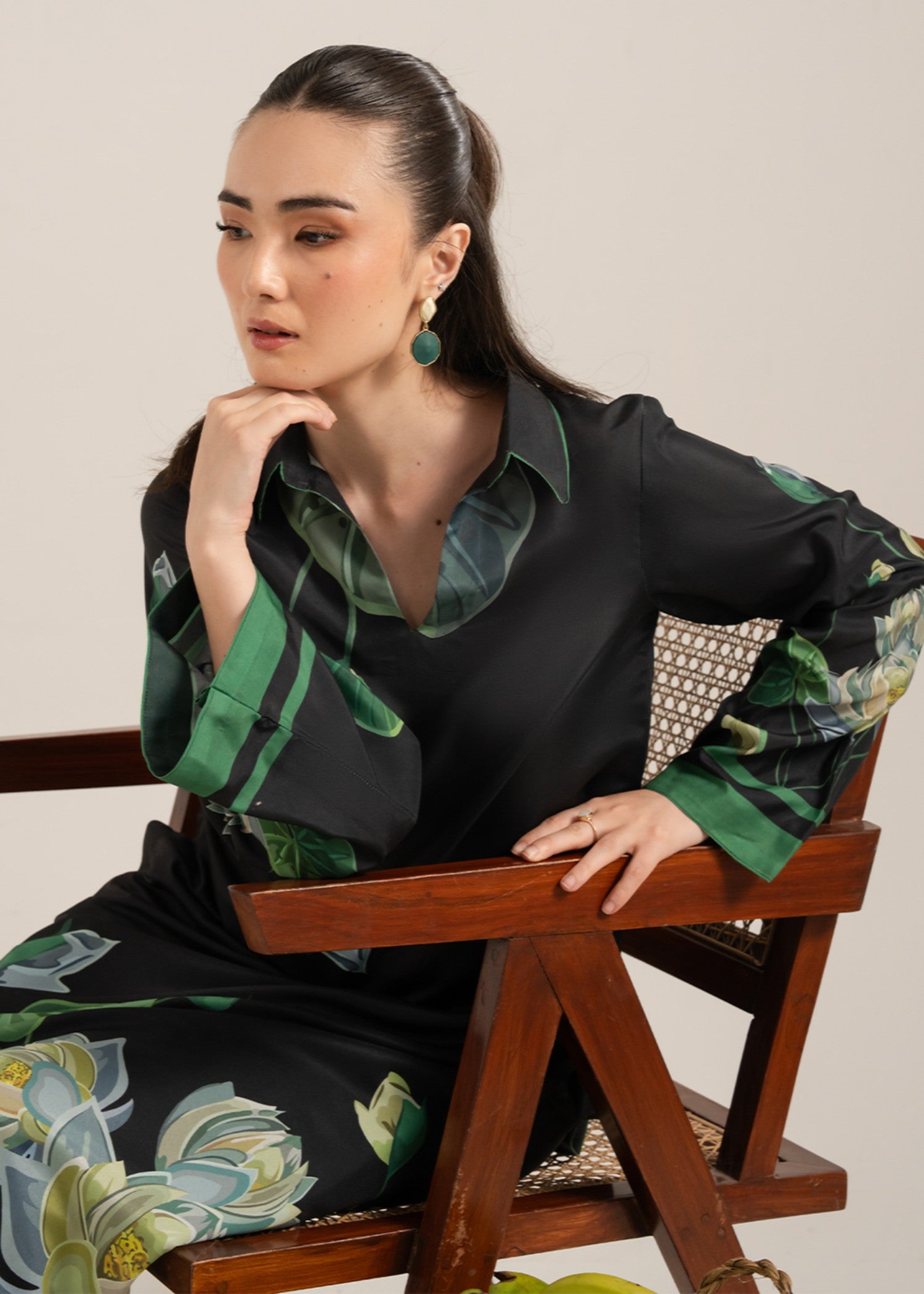 poly lawn Kurta Set in Green