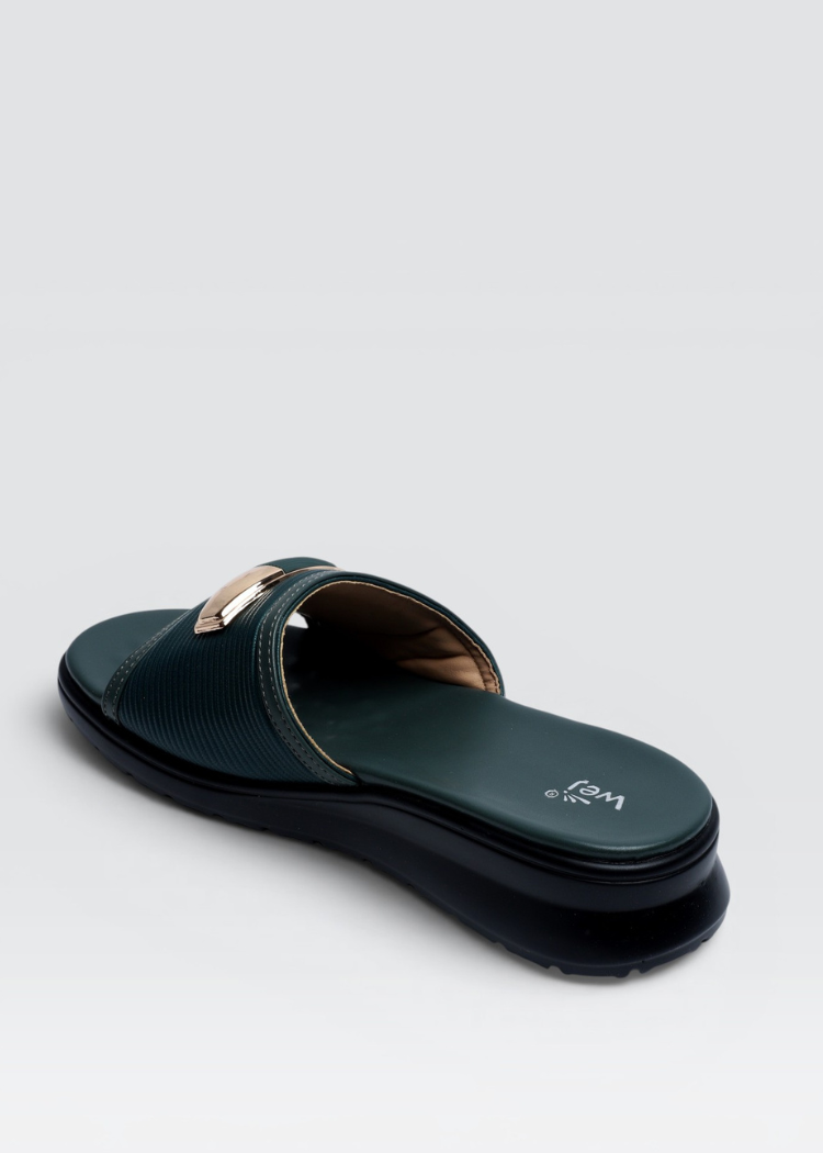 Slides in Dark green by - High Quality Women Slides IJU2845