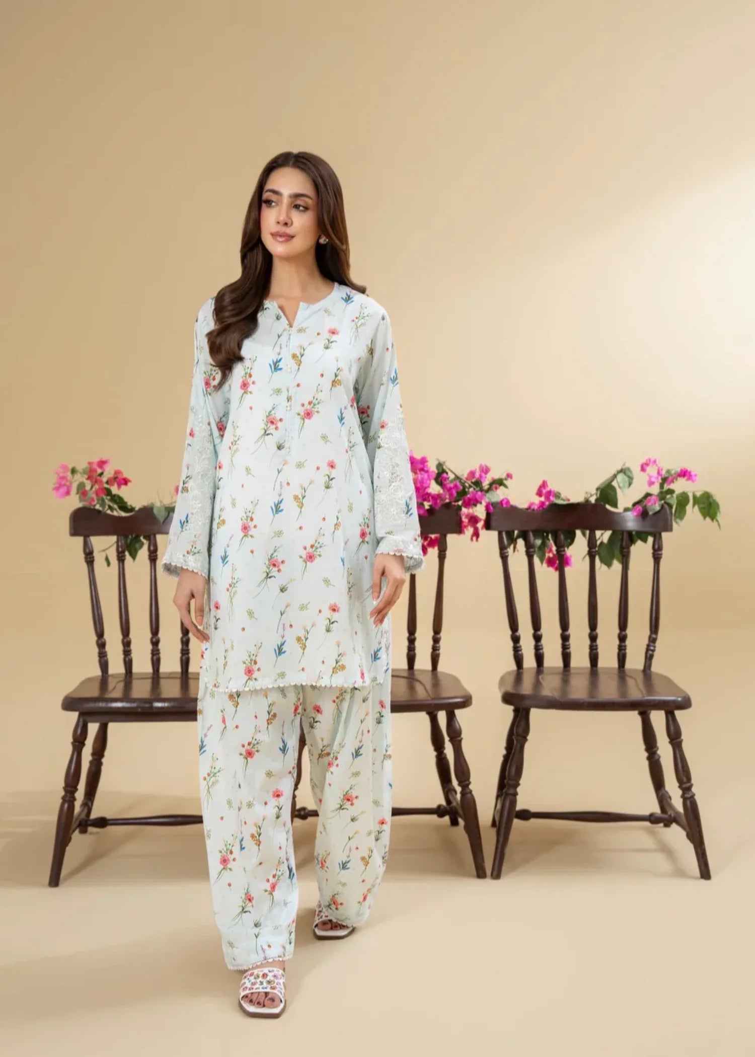 lawn Kurta Set in Light cyan