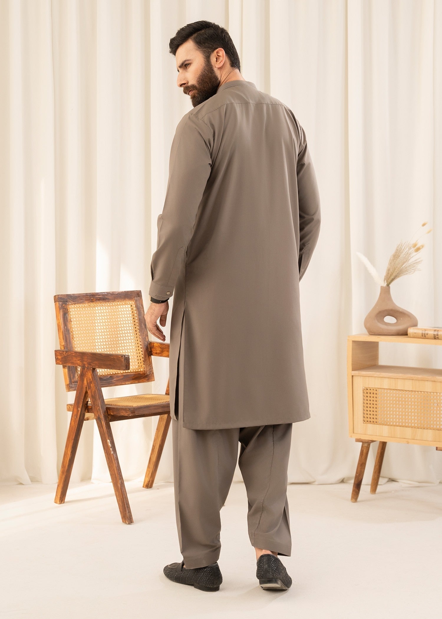 wash & wear Shalwar Kameez in Brown by Buraq