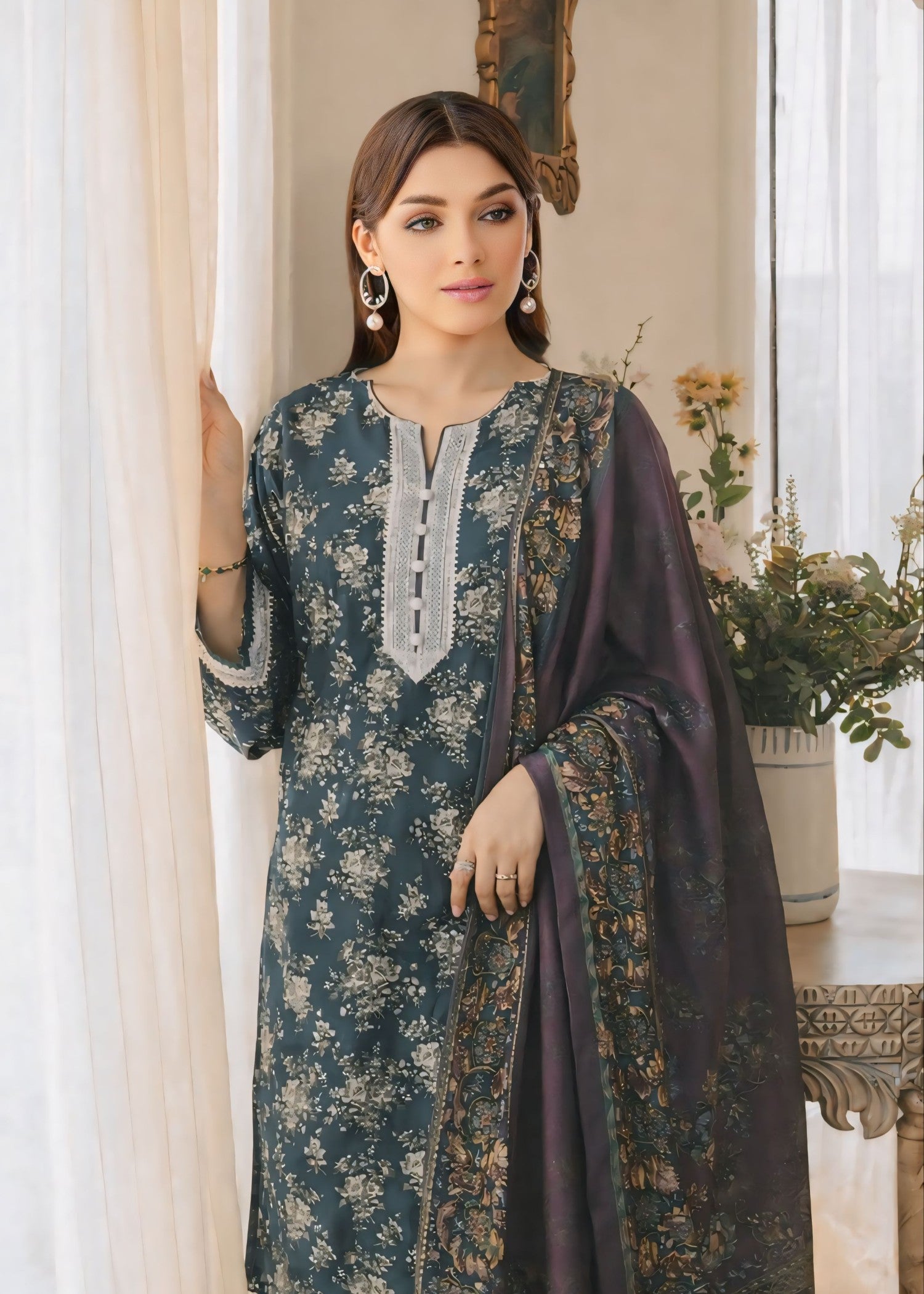 silk Kurta Set in Forest green