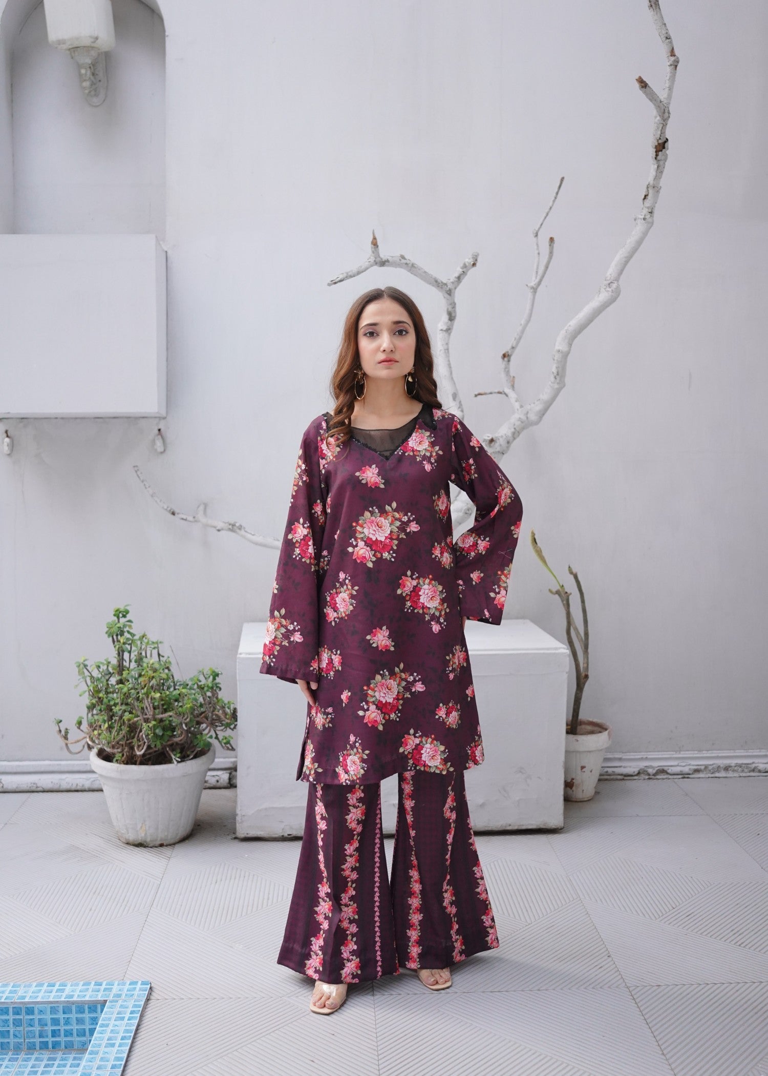 slub khaddar Co Ord Sets in Plum