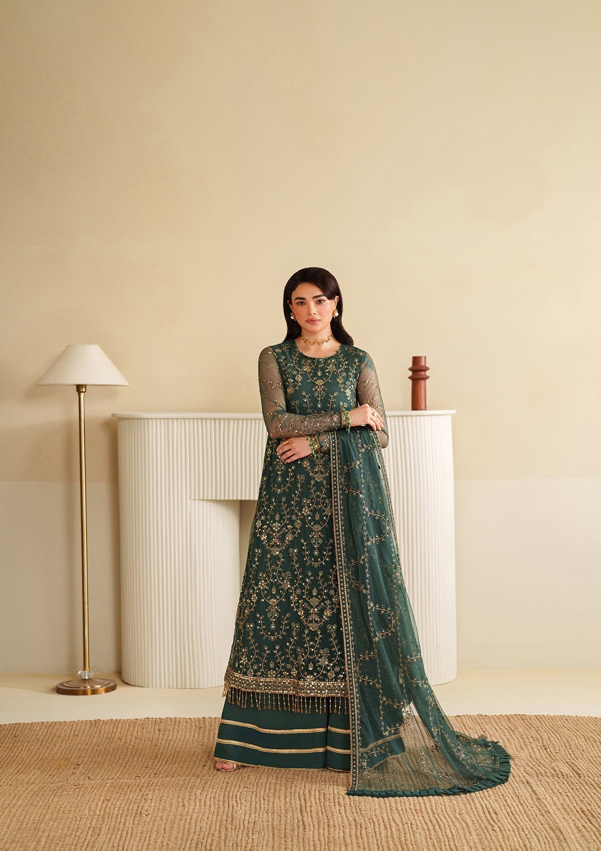 khaddi net Kurta Set in Green