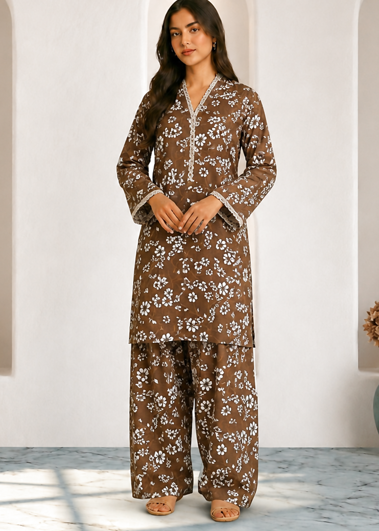 lawn Co Ord Sets in Coffee brown