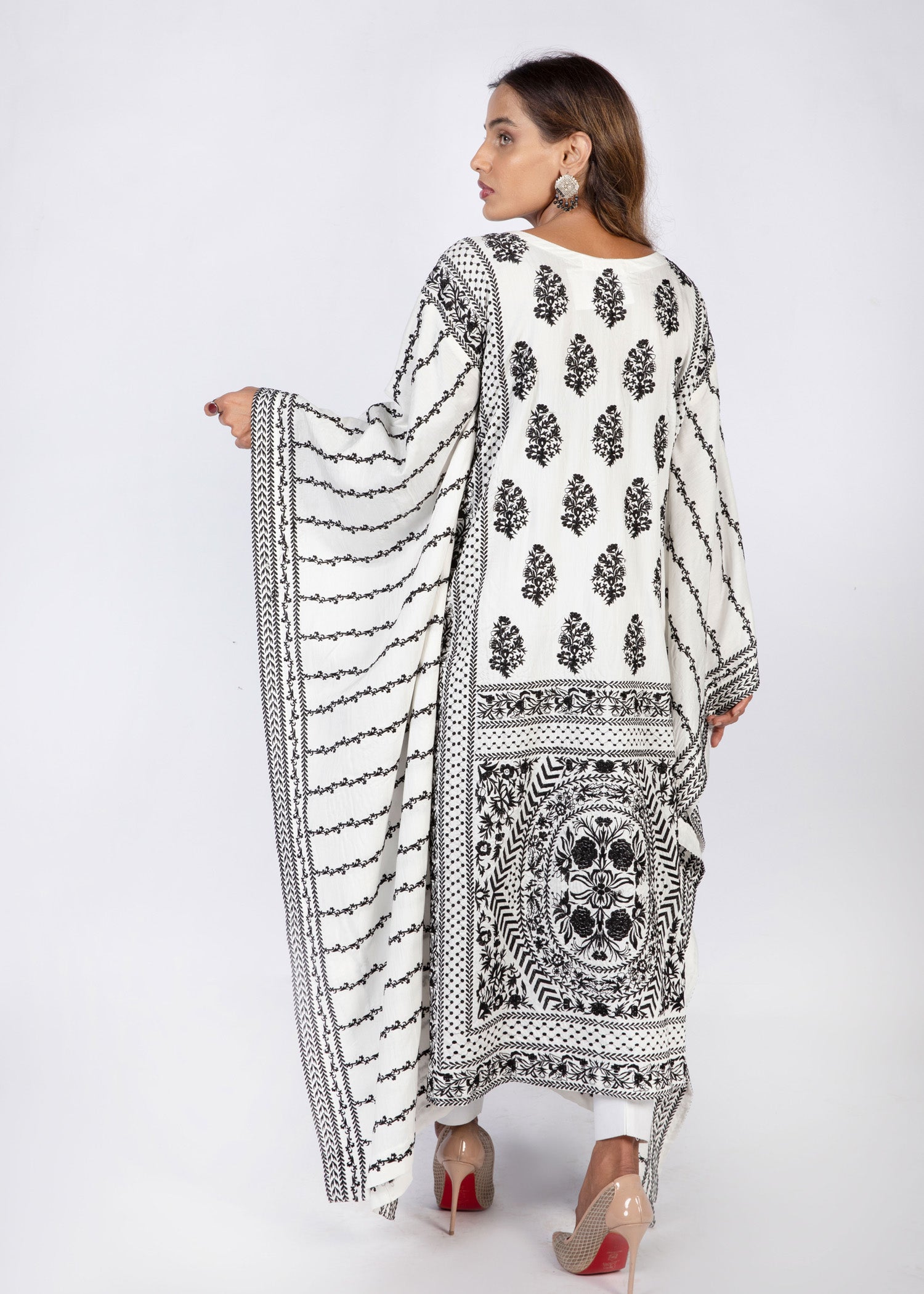 cotton silk Kaftan in White