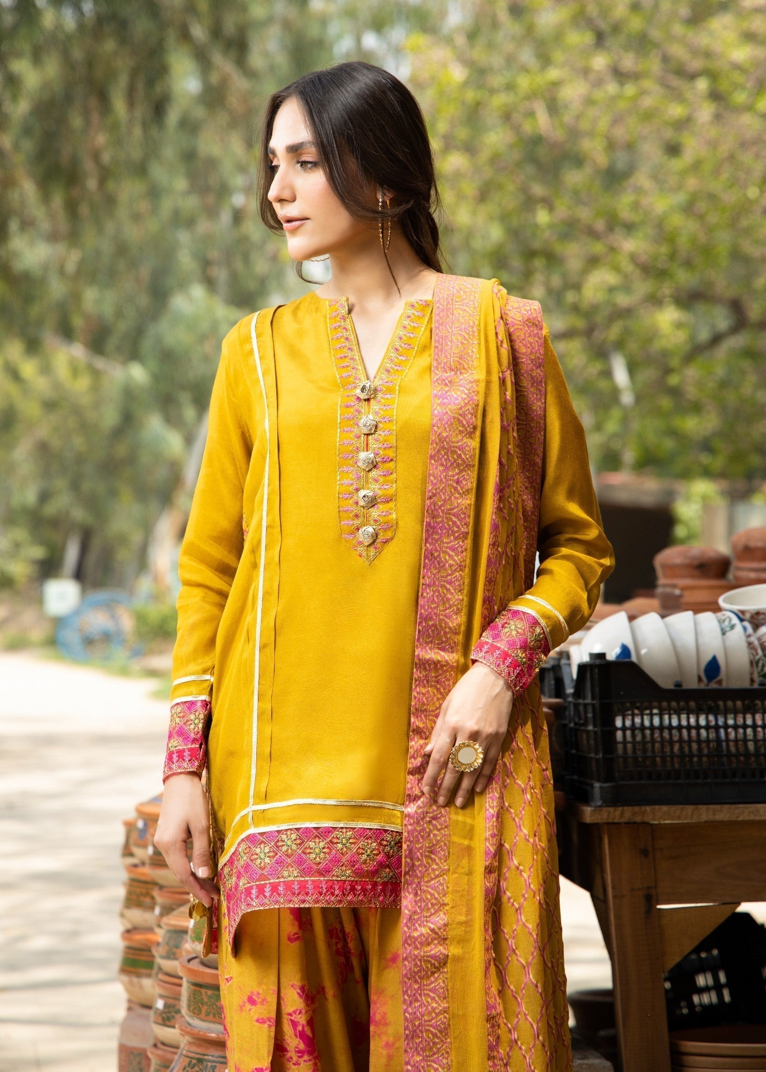 pk raw silk Kurta Set in Mustard