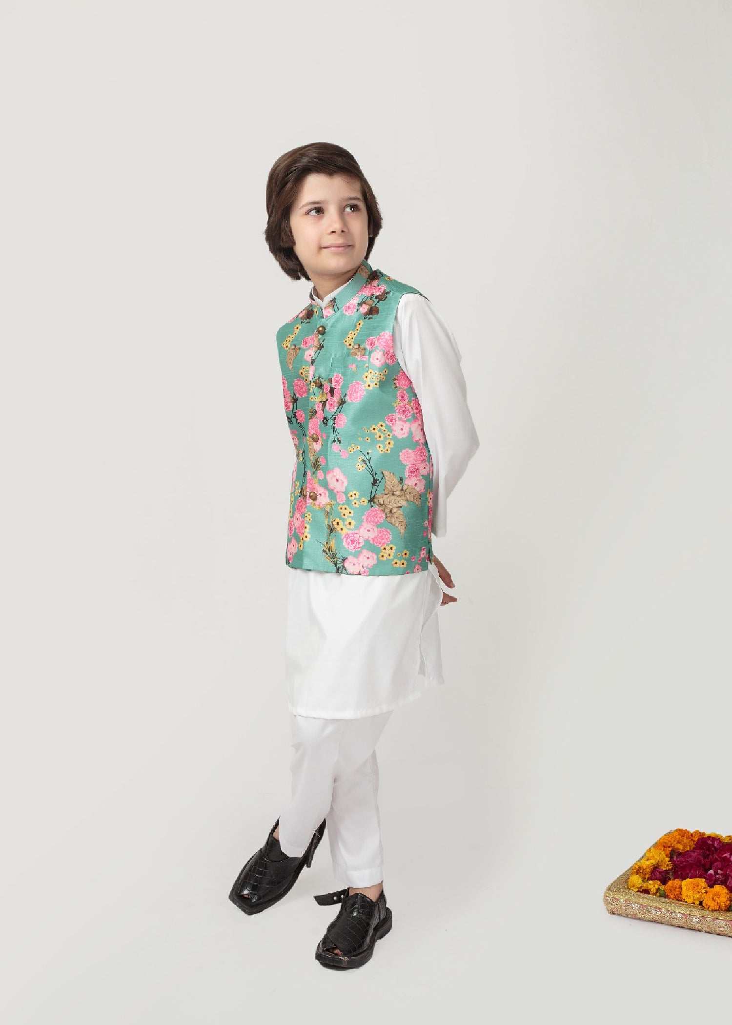 raw silk Waistcoat in Sea green