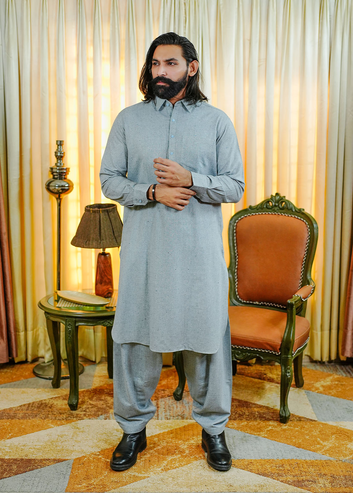 wool viscose Shalwar Kameez in Powder blue