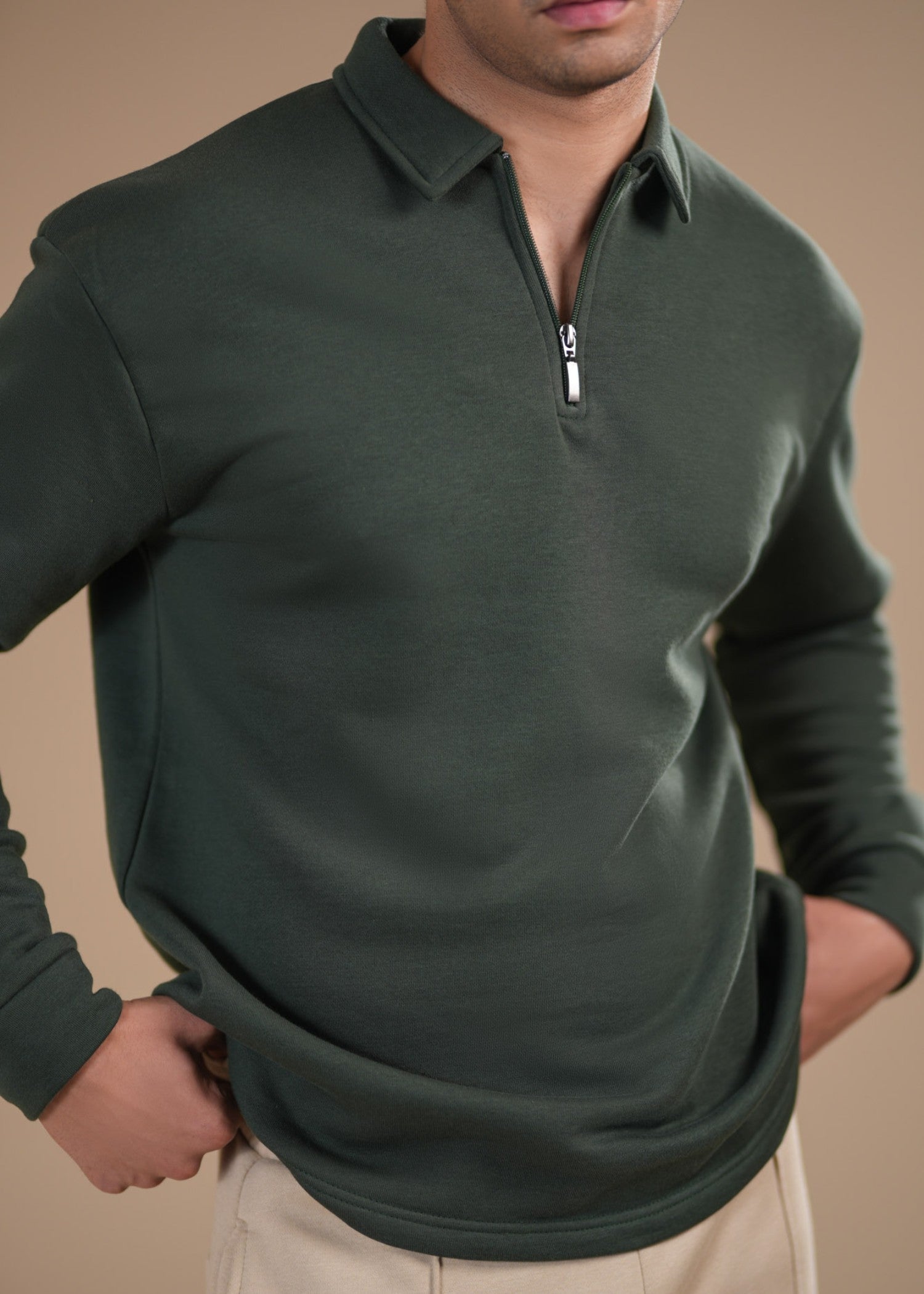 fleece Polo Shirt in Green