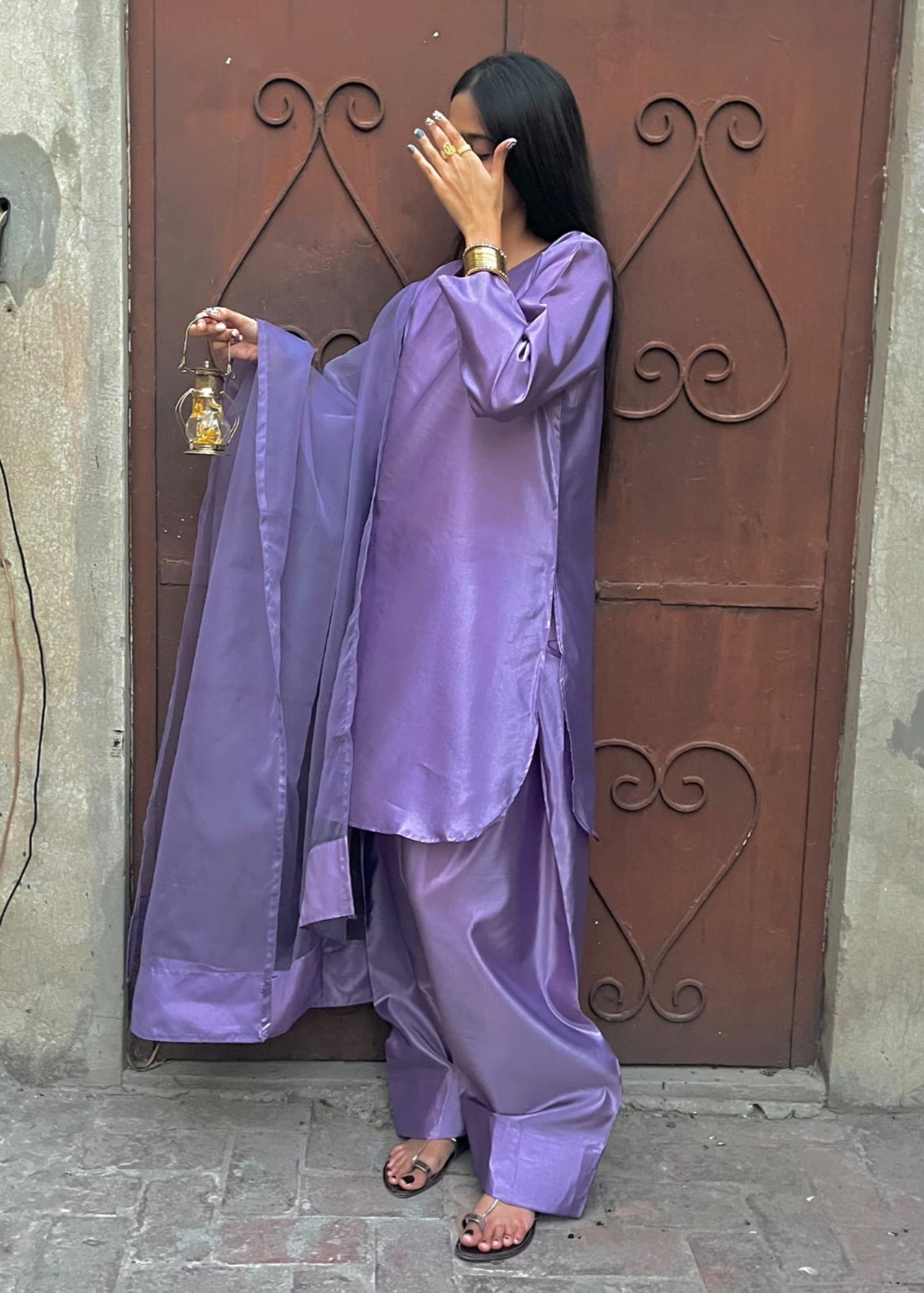poly silk Kurta Set in Lilac