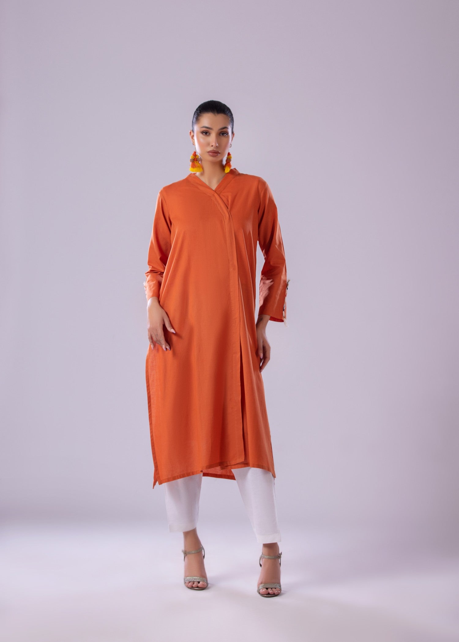 cambric Kurti in Coral orange