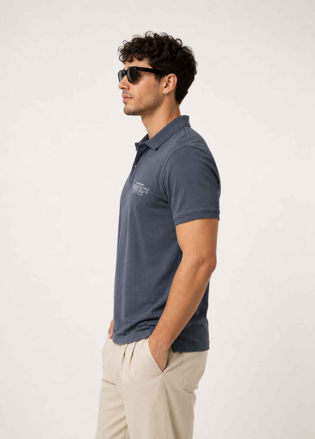 cotton Polo Shirt in Steel blue by Imagination Apparel