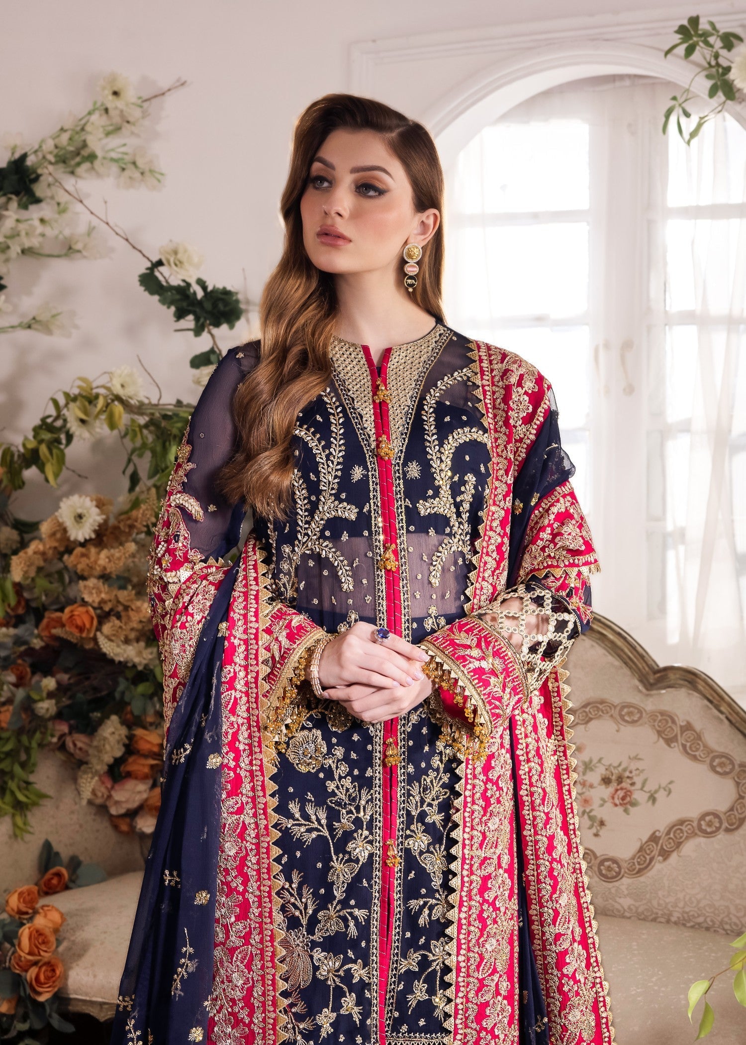 chiffon Kurta Set in Navy blue