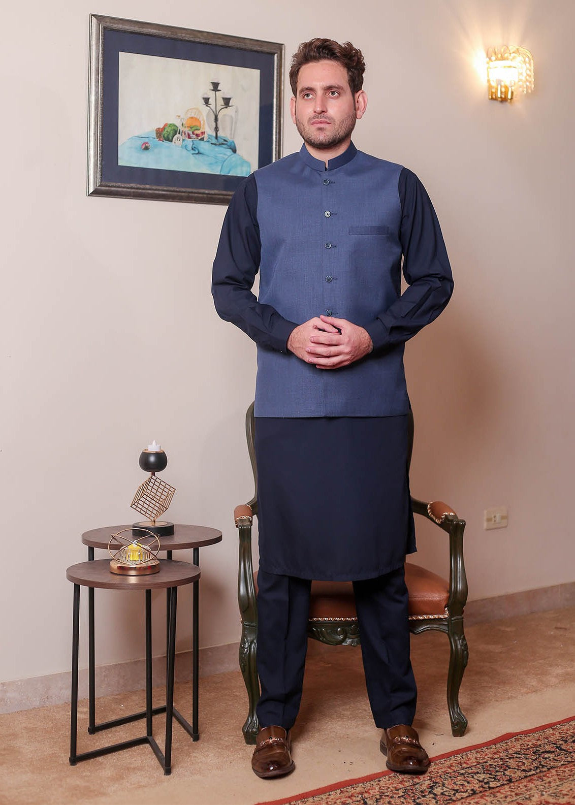banarsi silk Waistcoat in Blue
