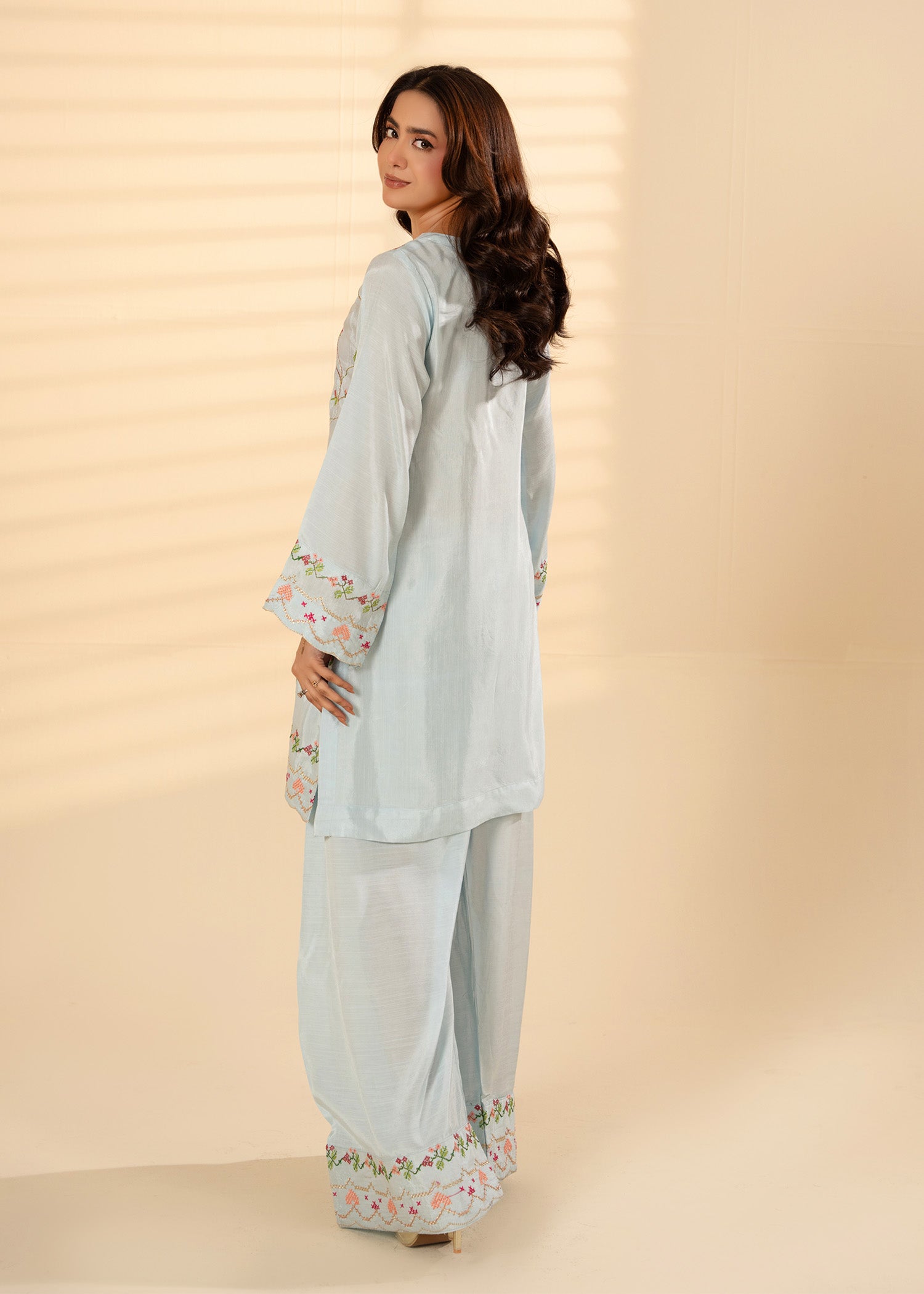 viscose raw silk Kurta Set in Ice blue