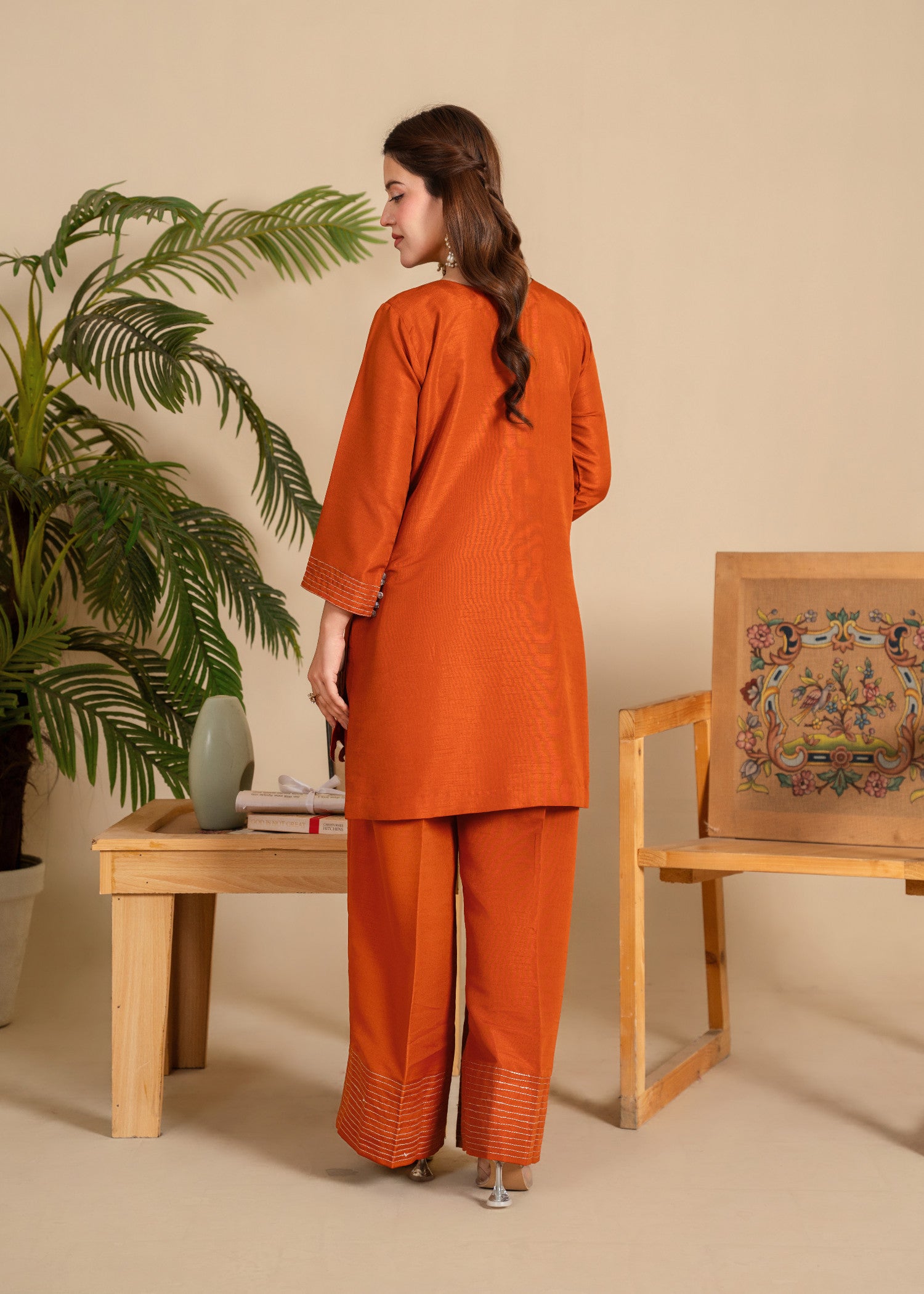 indian raw silk Co Ord Sets in Rust orange