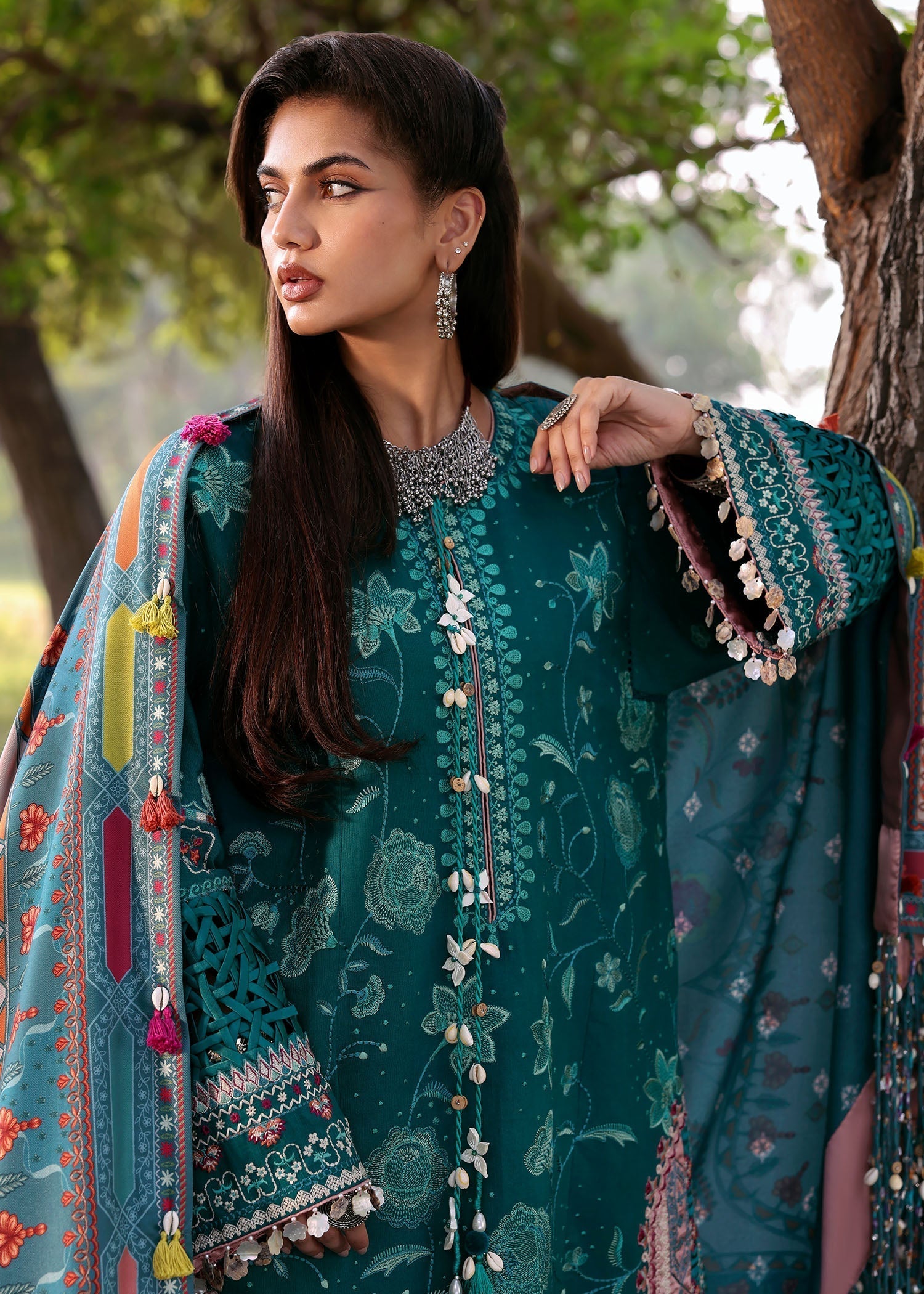 khaddar Unstitched in Emerald green