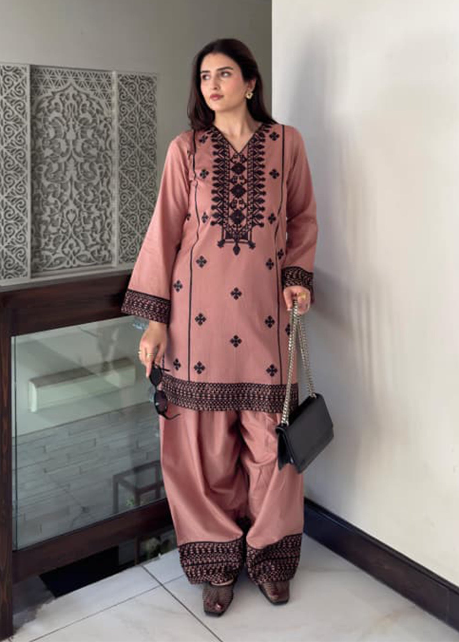 cotton Kurta Set in Brown
