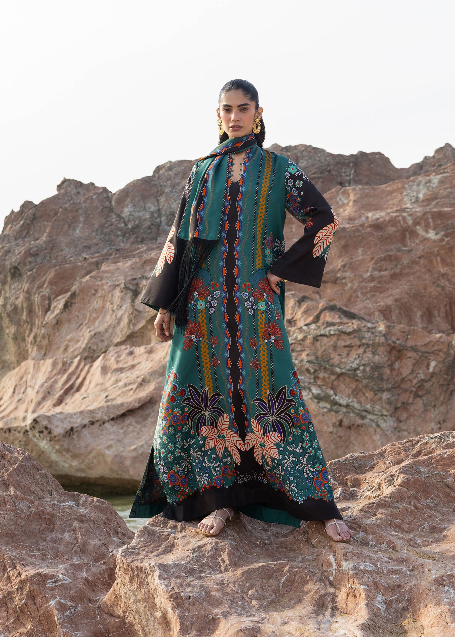 silk grip Kaftan in Emerald green