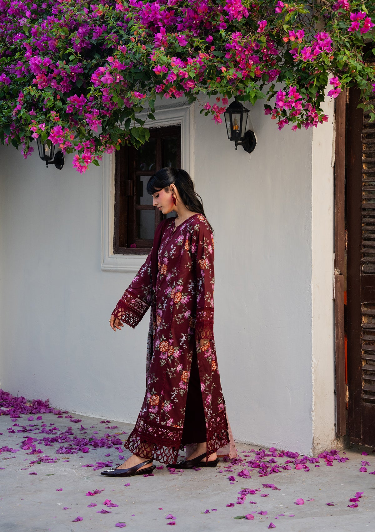 lawn Kurta Set in Blood red