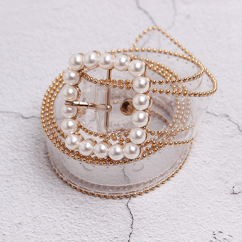Transparent Plastic Pearl Buckle Women'S Belt