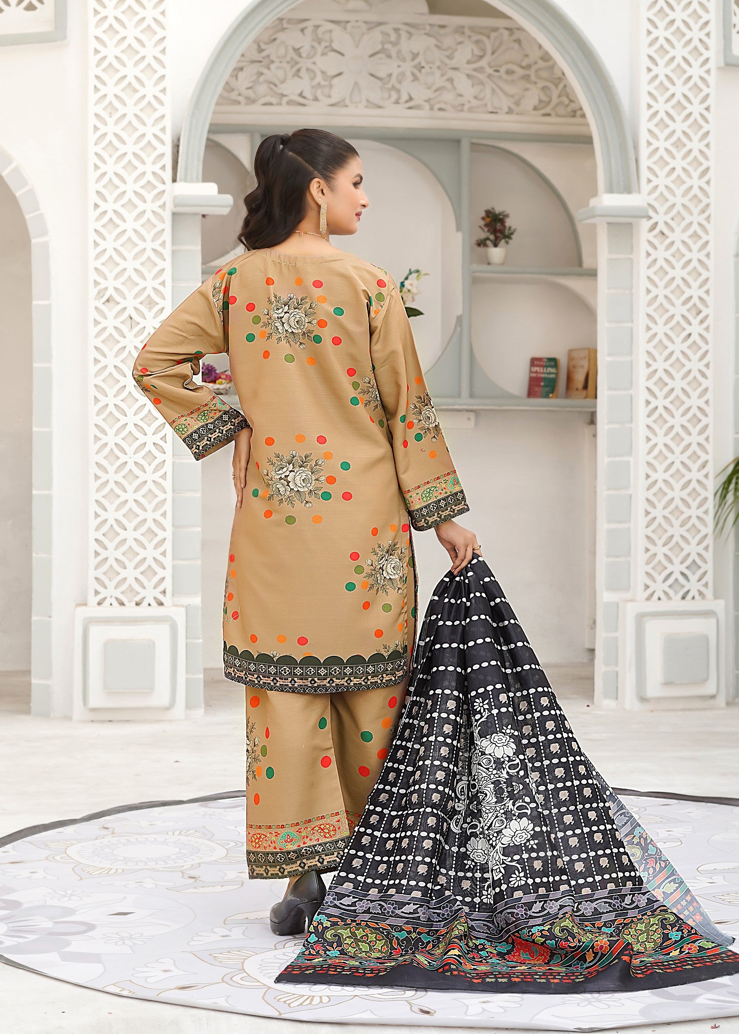 slub cambric Kurta Set in Camel brown