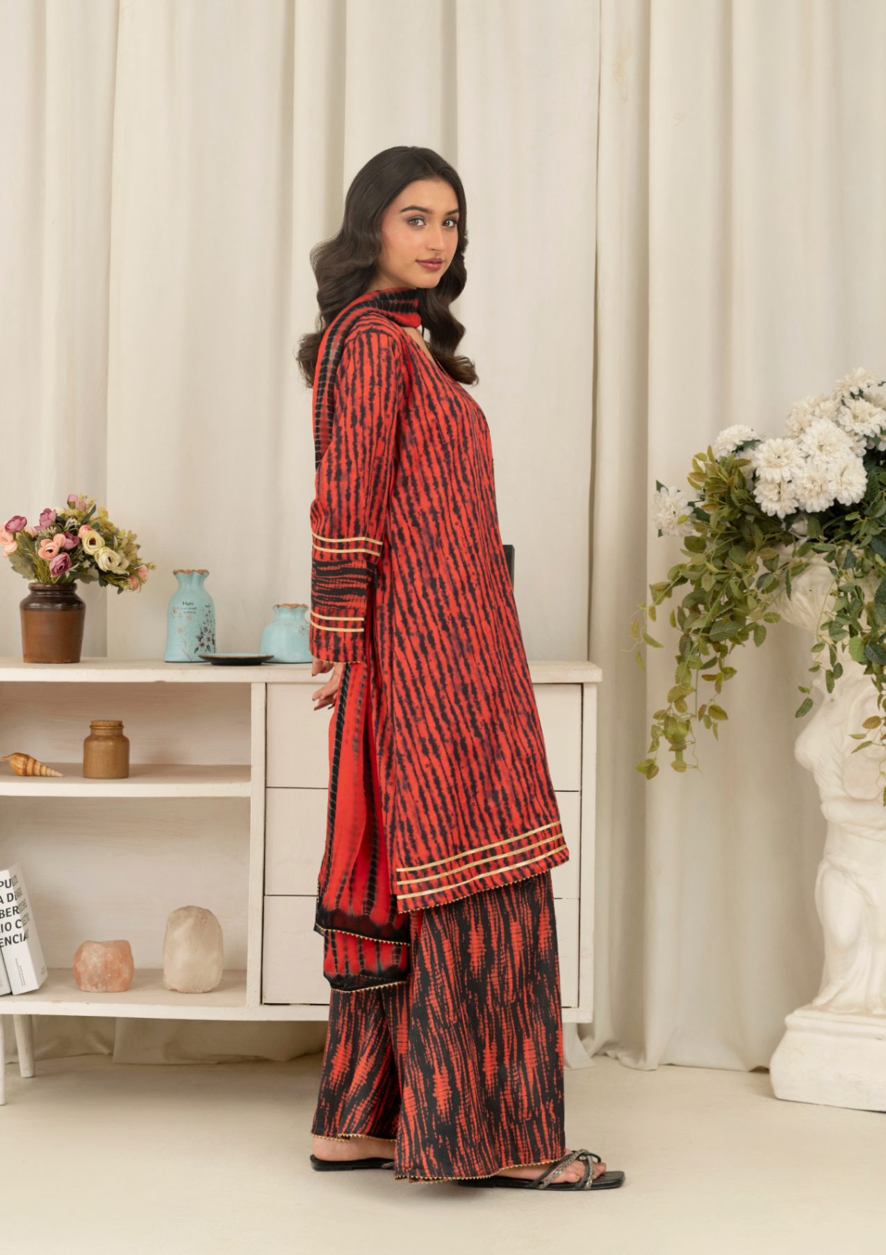 lawn Angrakha in Red