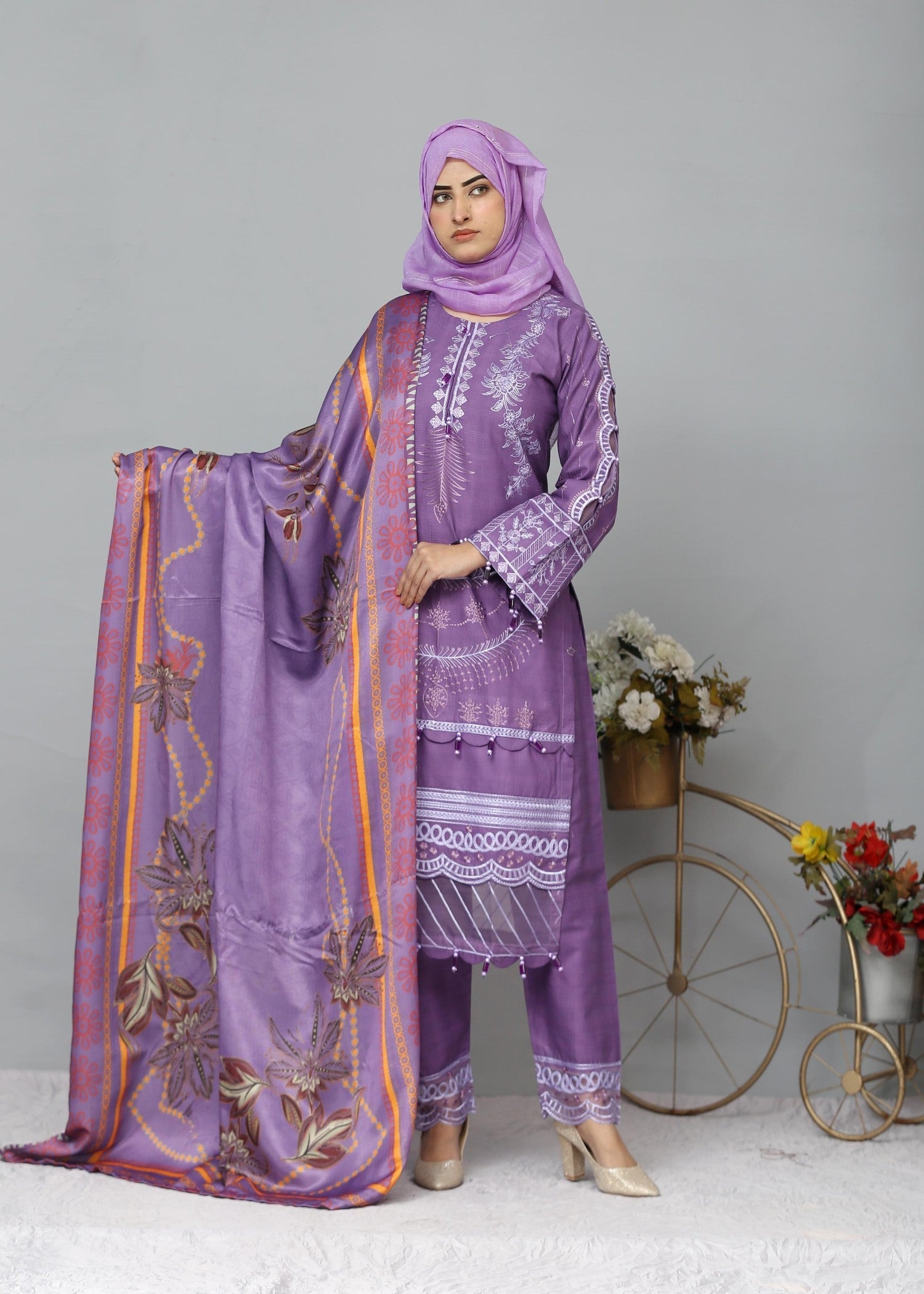 khaddar Kurta Set in Purple