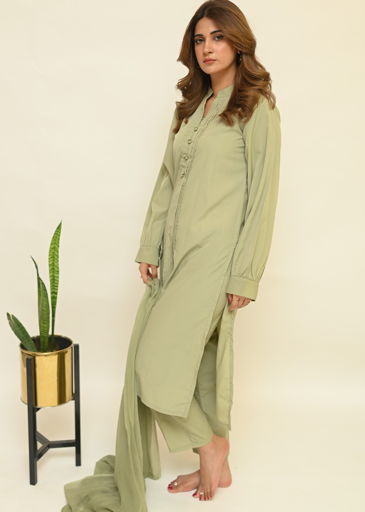 crepe georgette Kurta Set in Sage green