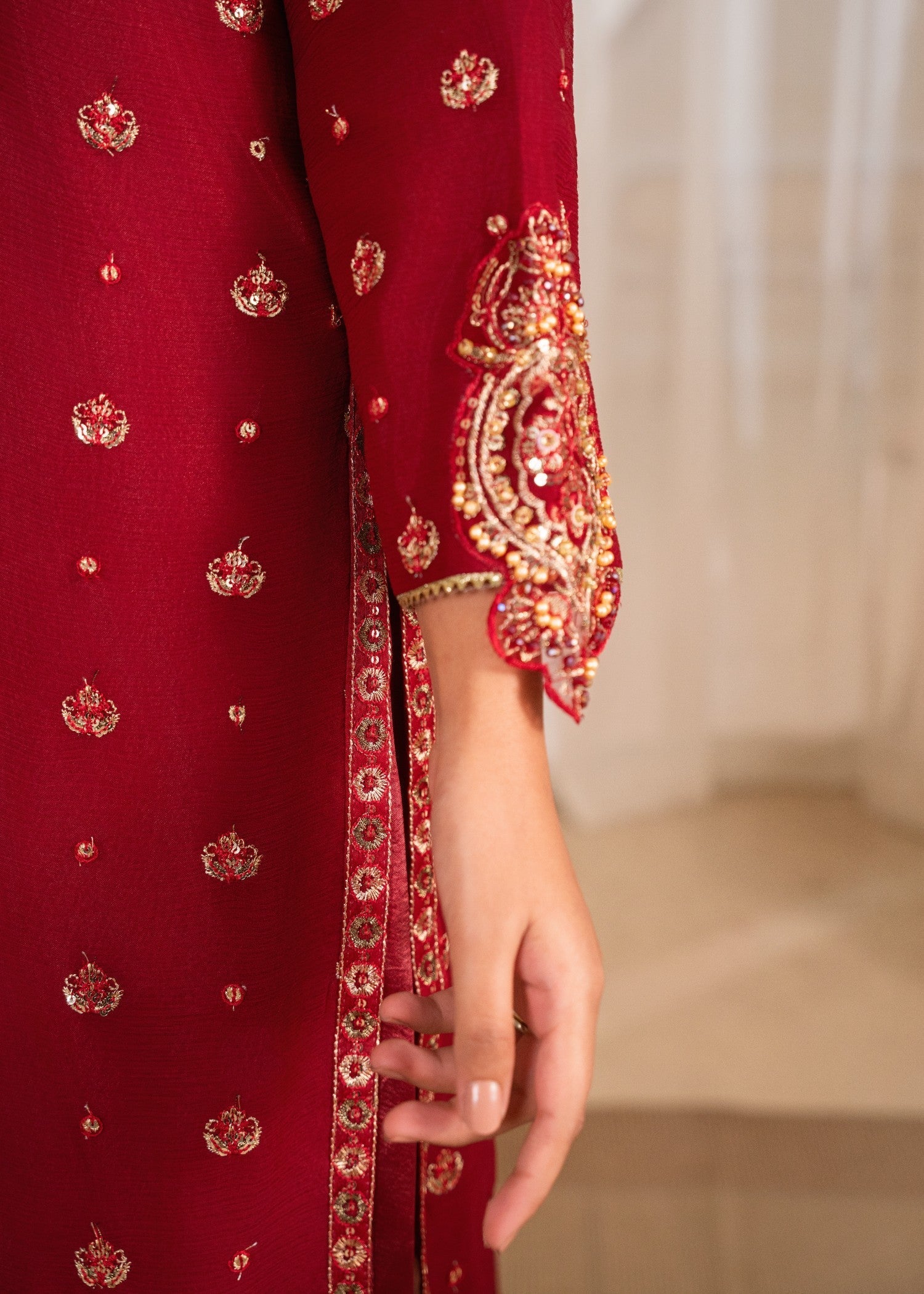 chiffon Kurta Set in Berry red