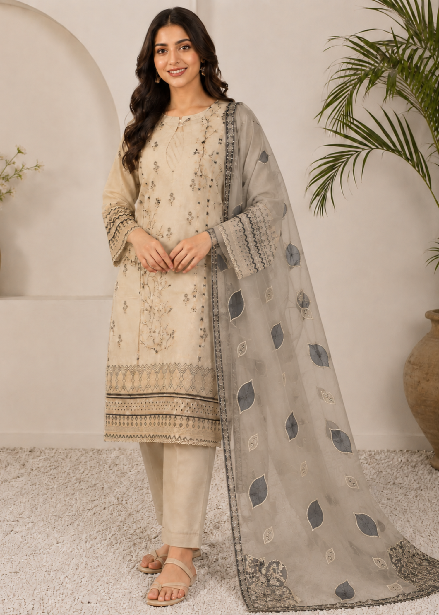 lawn Kurta Set in Bone