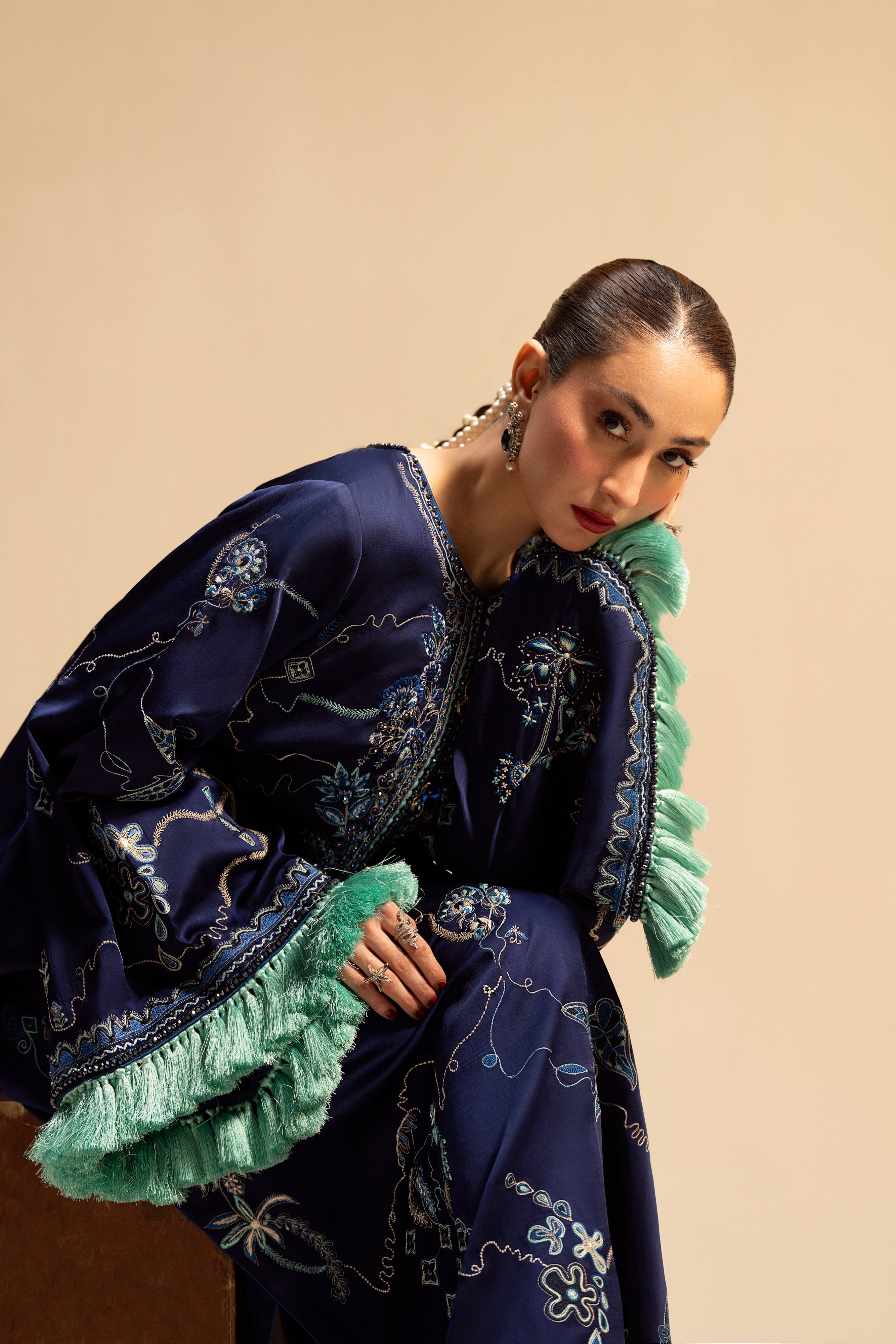 lawn Kaftan in Navy blue