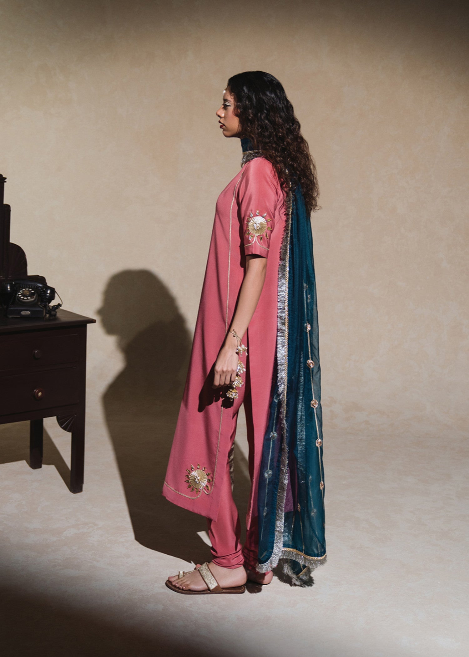 grip Kurta Set in Pink