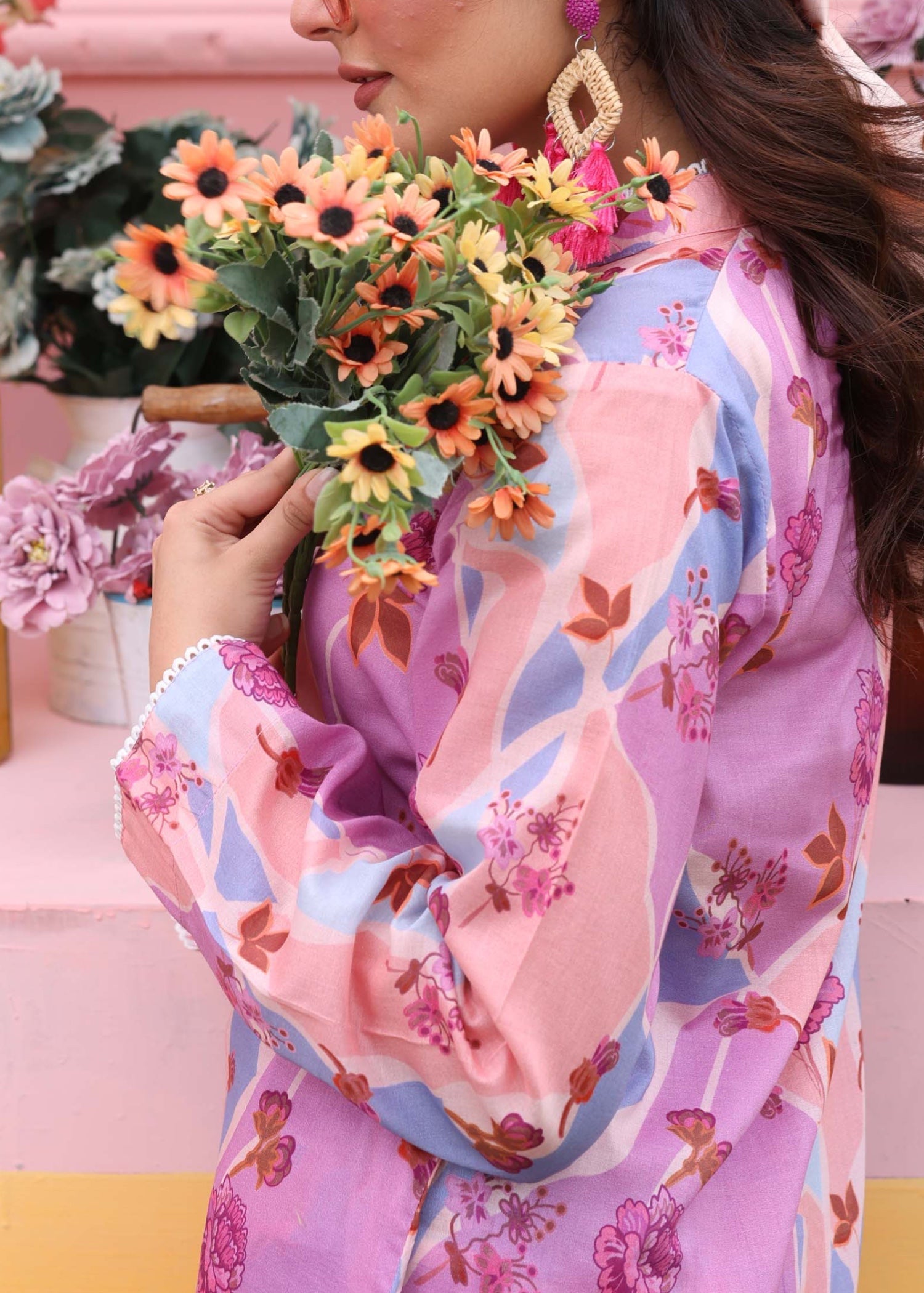 silk finish lawn Co Ord Sets in Bubblegum pink
