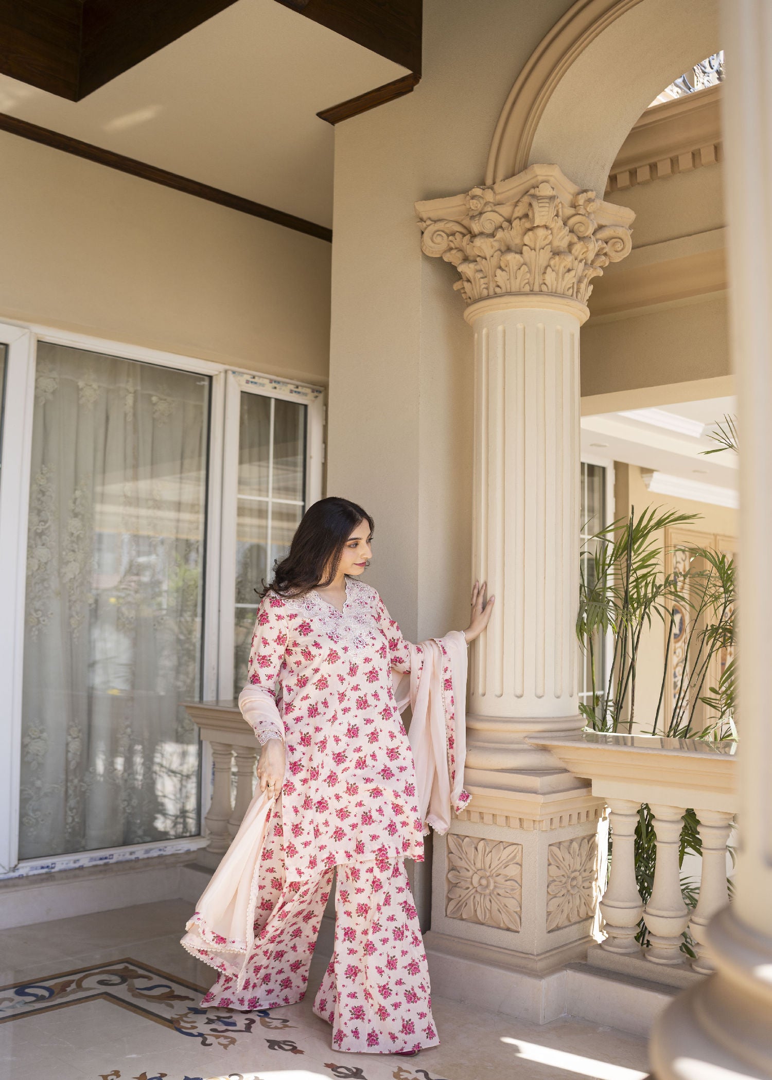lawn Sharara in Pastel pink