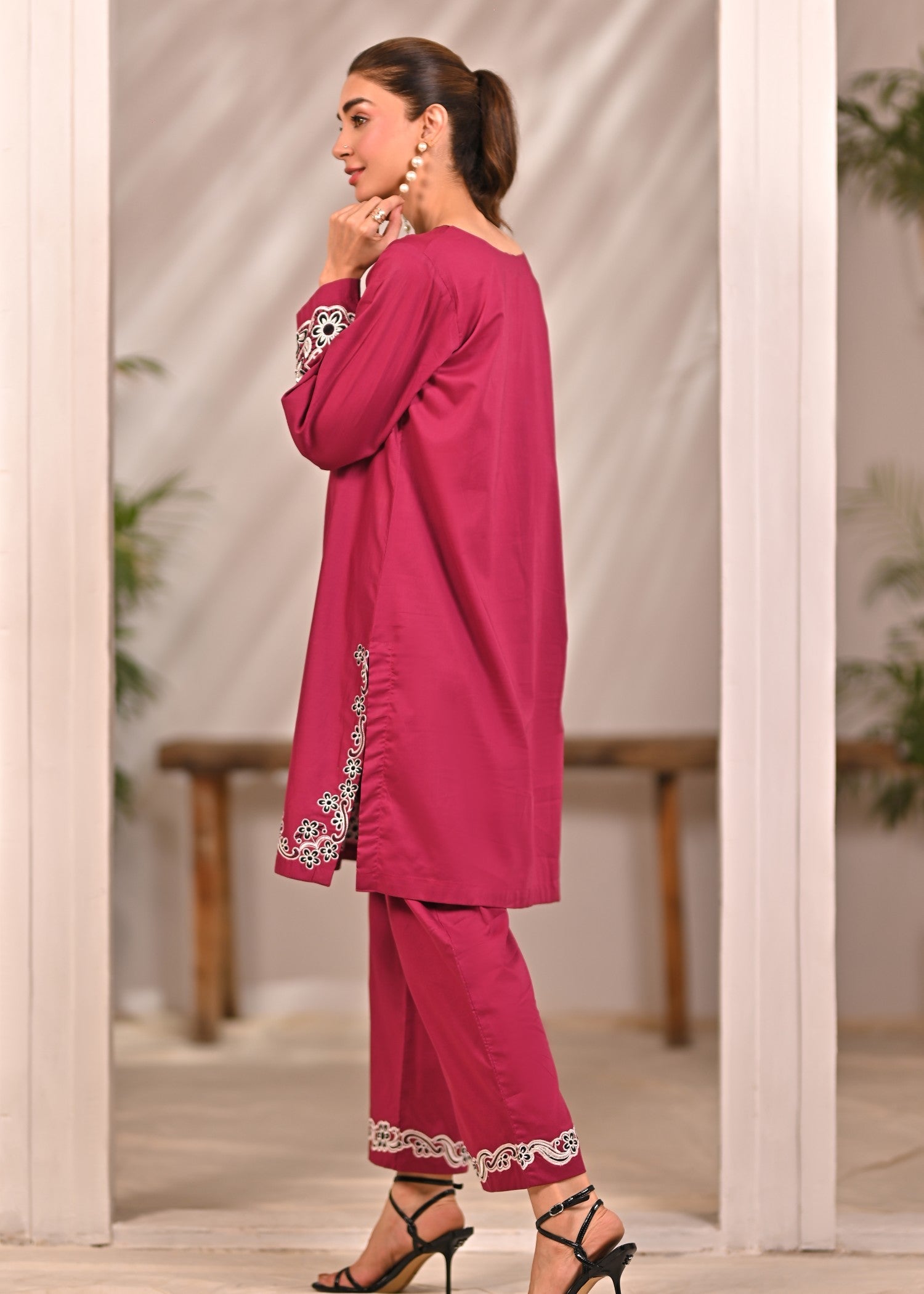 cotton Kurta Set in Ruby red