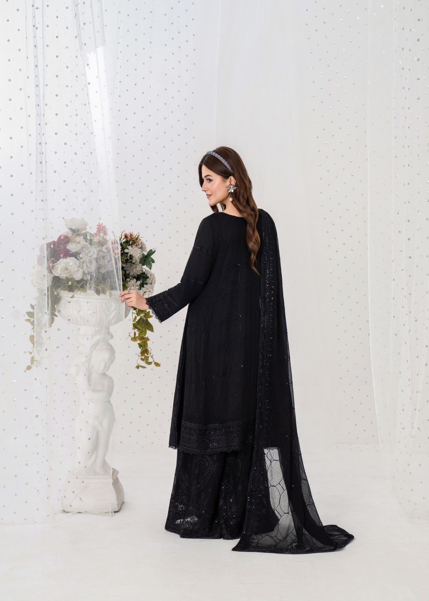 pk crinkle chiffon Kurta Set in Black