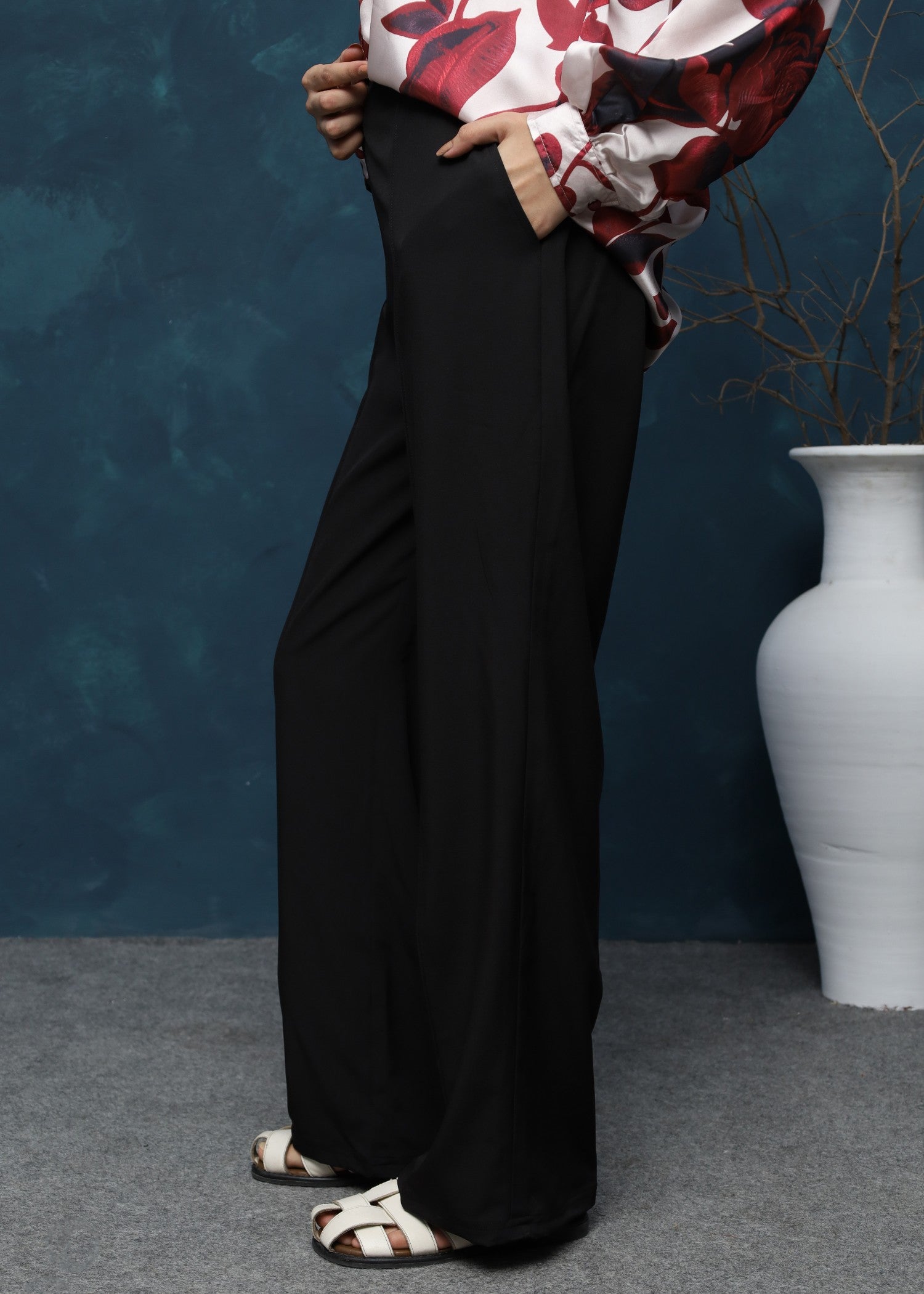 twill polyester Pants in Black
