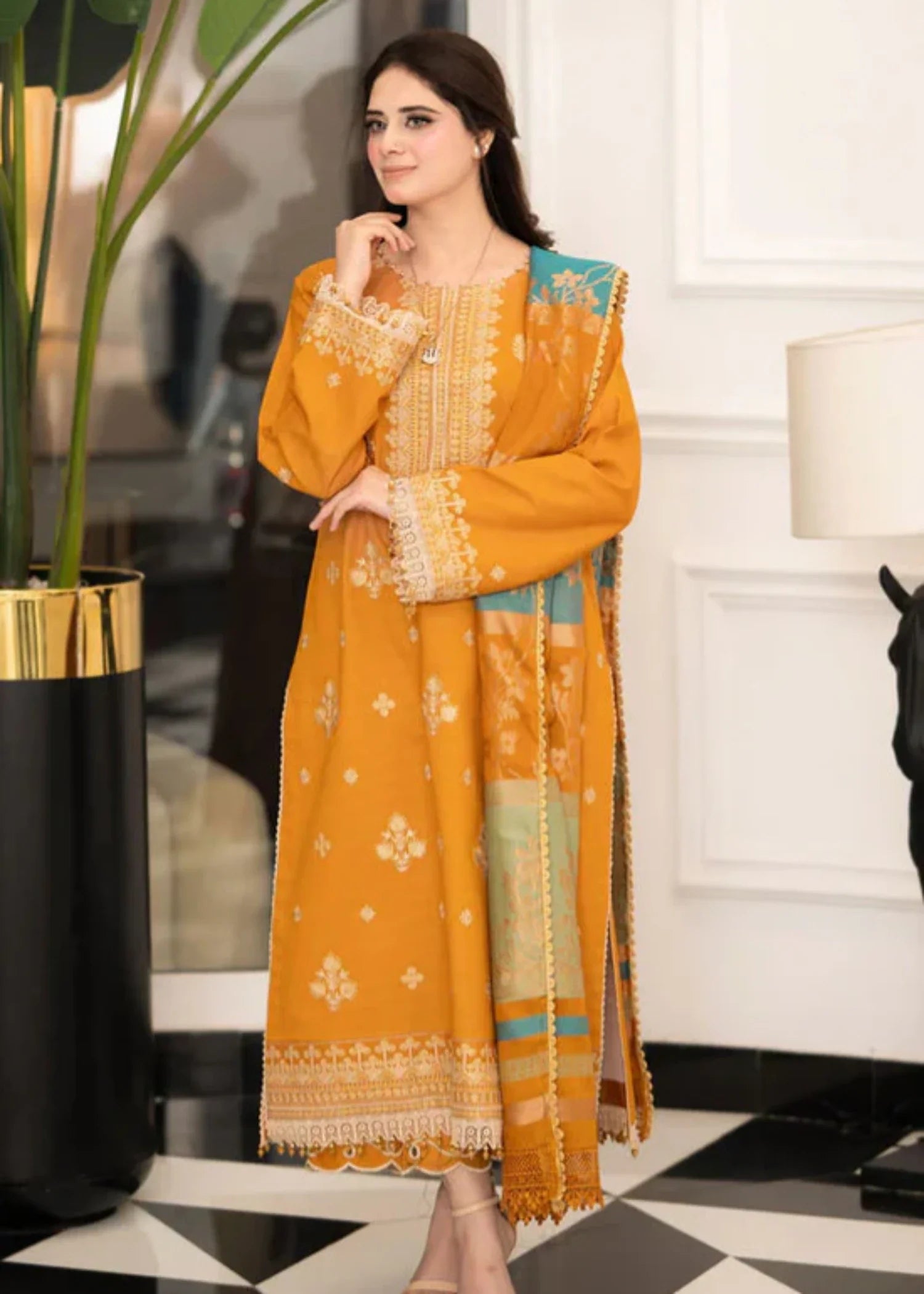 dhanak Kurta Set in Goldenrod