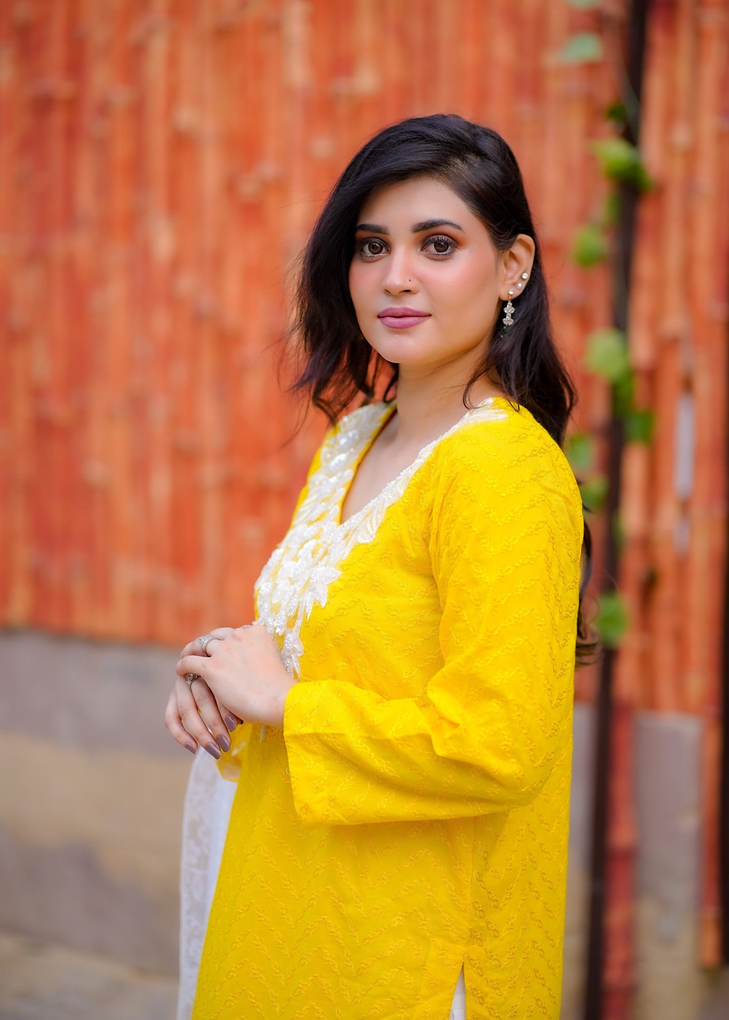 chikankari cotton Kurta Set in Lemon