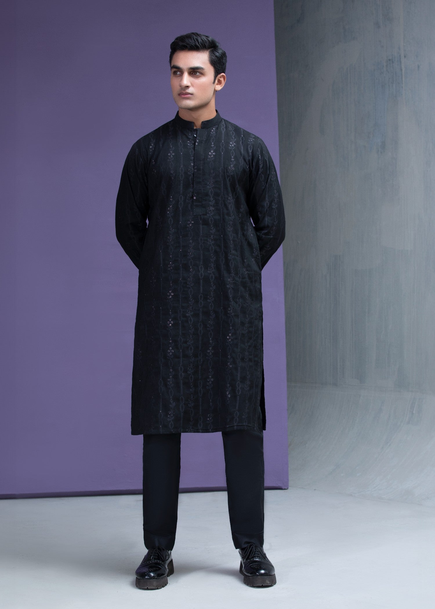 jacquard Kurta Set in Black