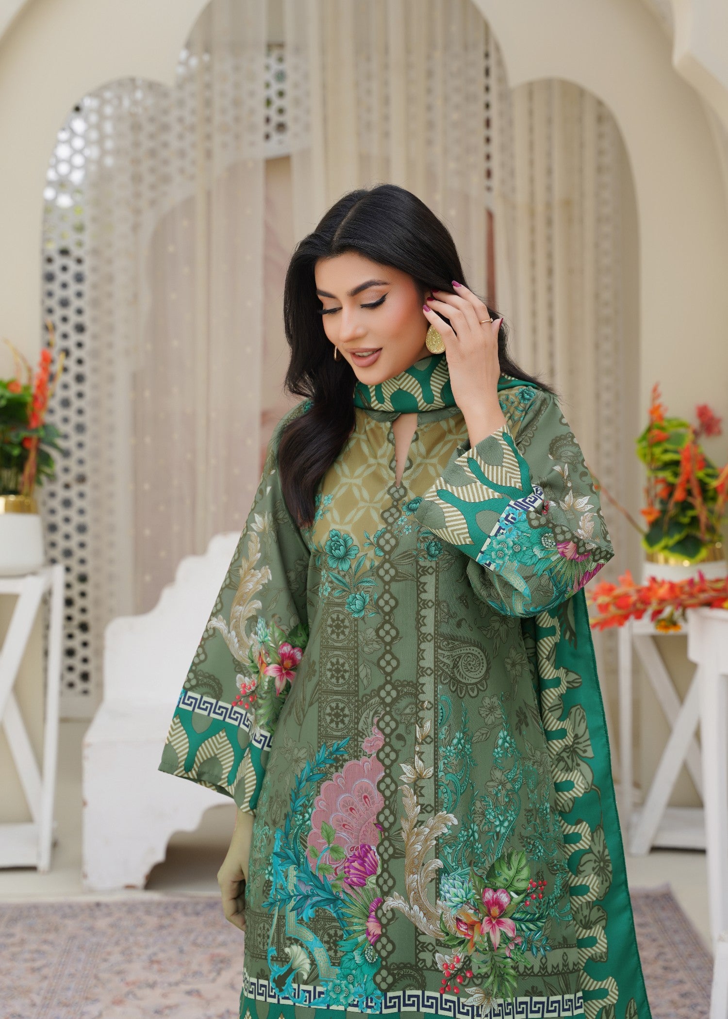 pk raw silk Kurta Set in Sage green, olive green
