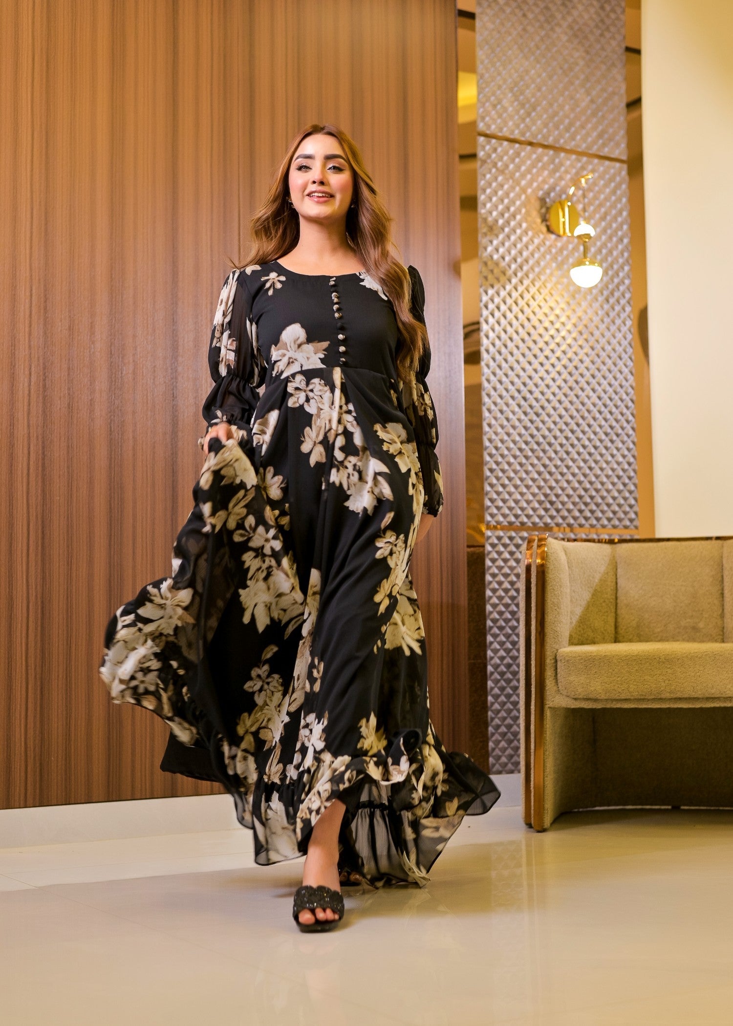 polyester chiffon Maxi in Black