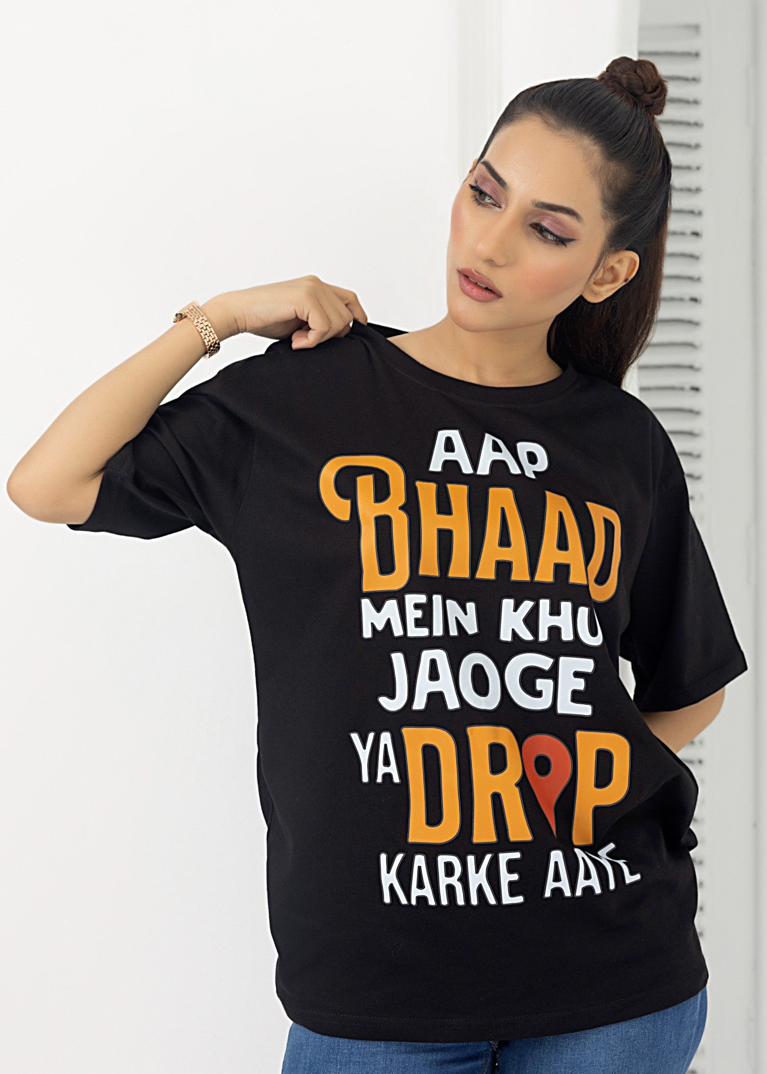 single jersey knit T Shirt in Black