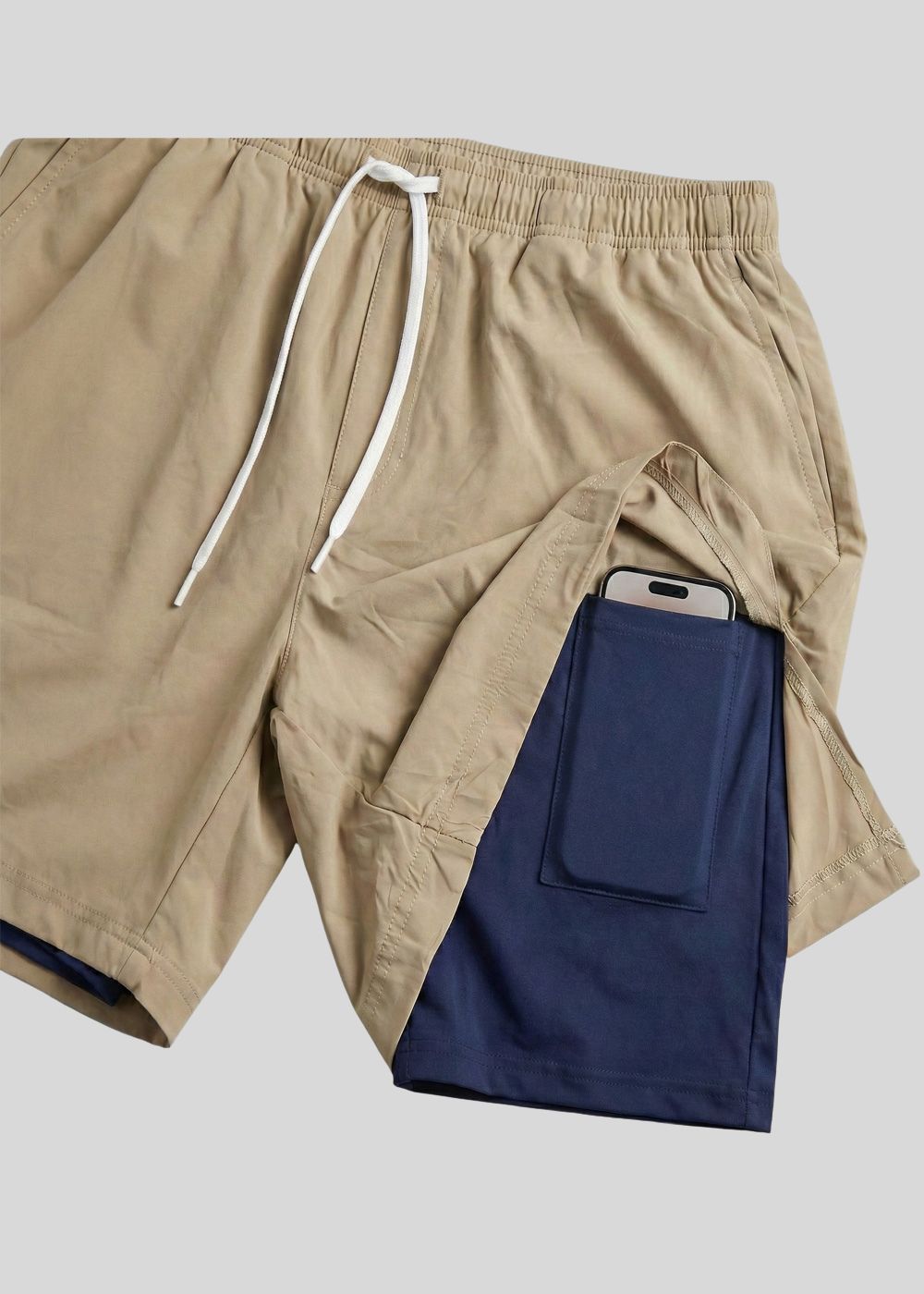 polyester Shorts in Navy blue, khaki brown