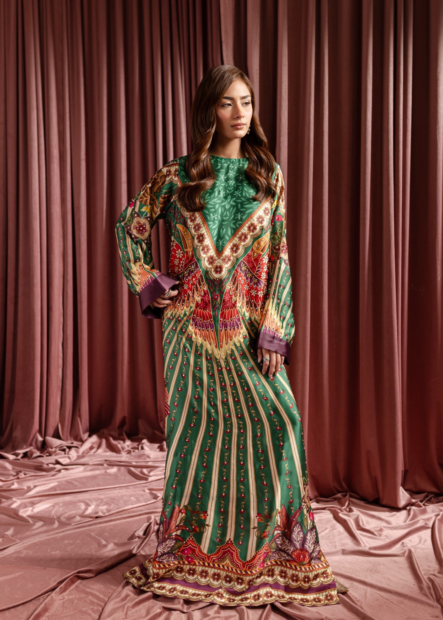 silk Kaftan in Green