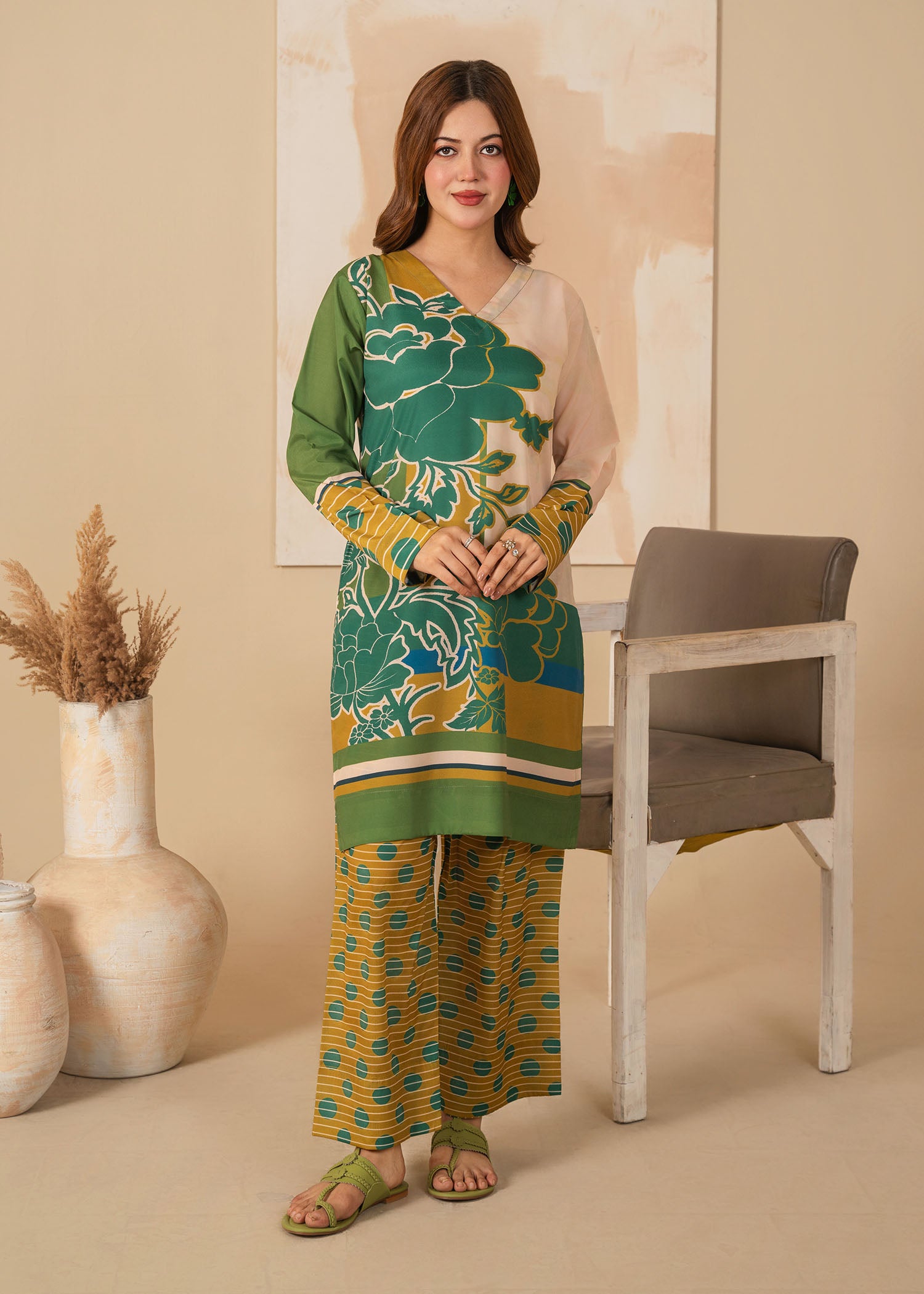 grip Kurta Set in Green