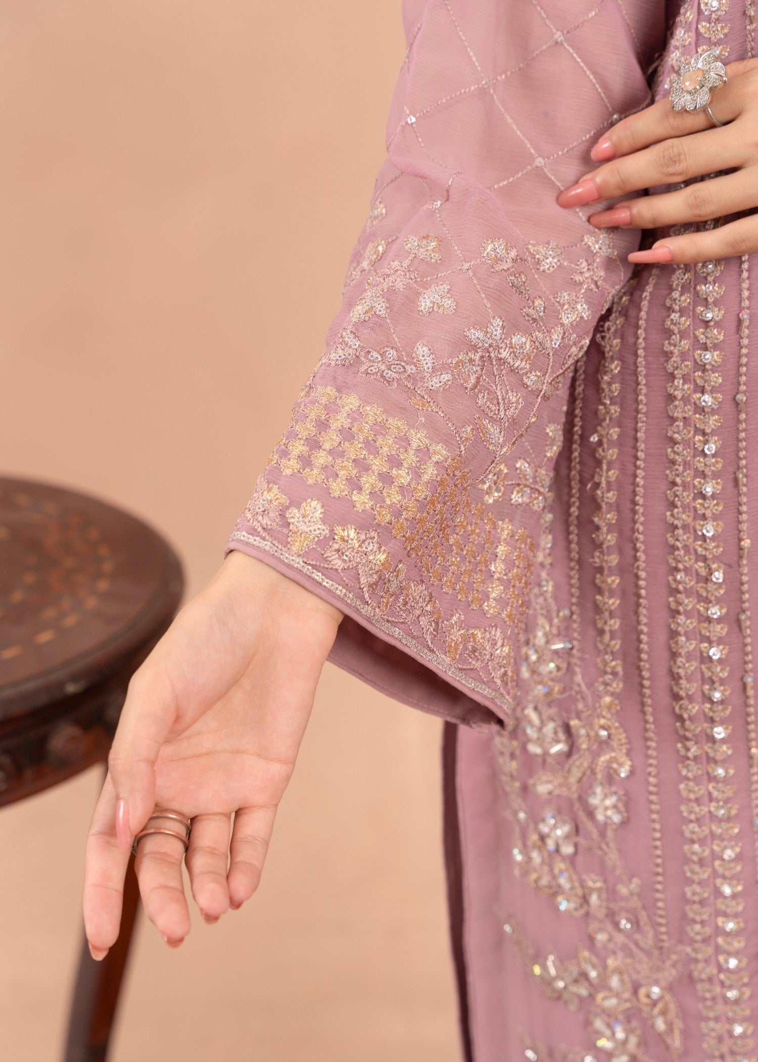 chiffon Kurta Set in Mauve pink