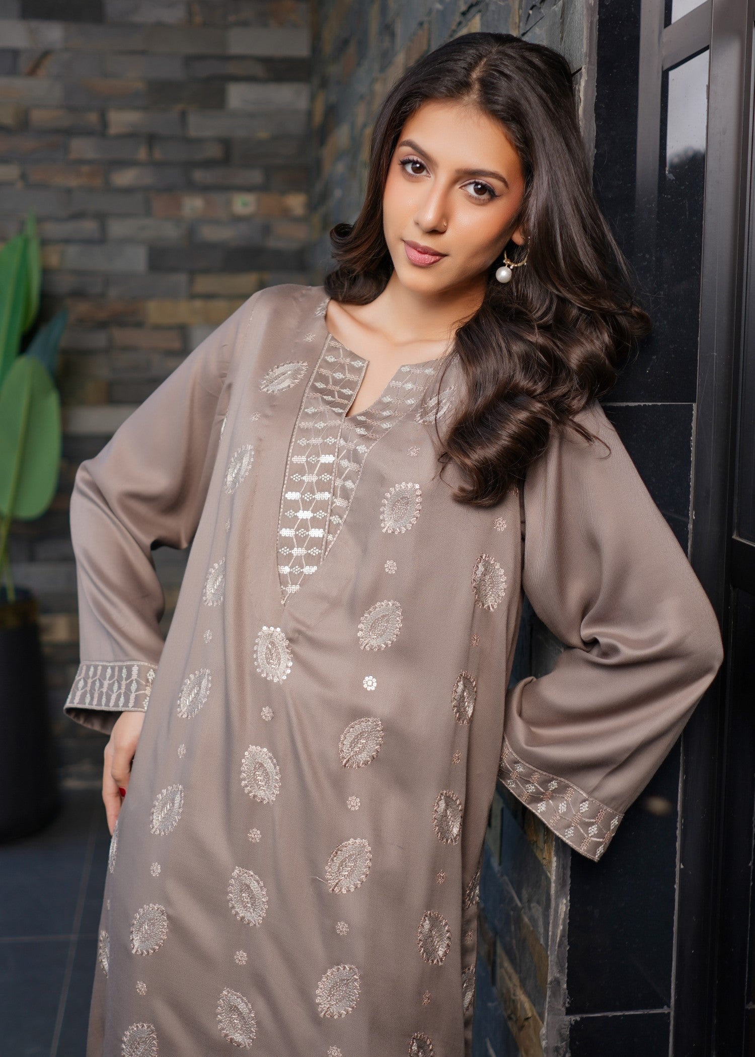 twill viscose Kurta Set in Grey